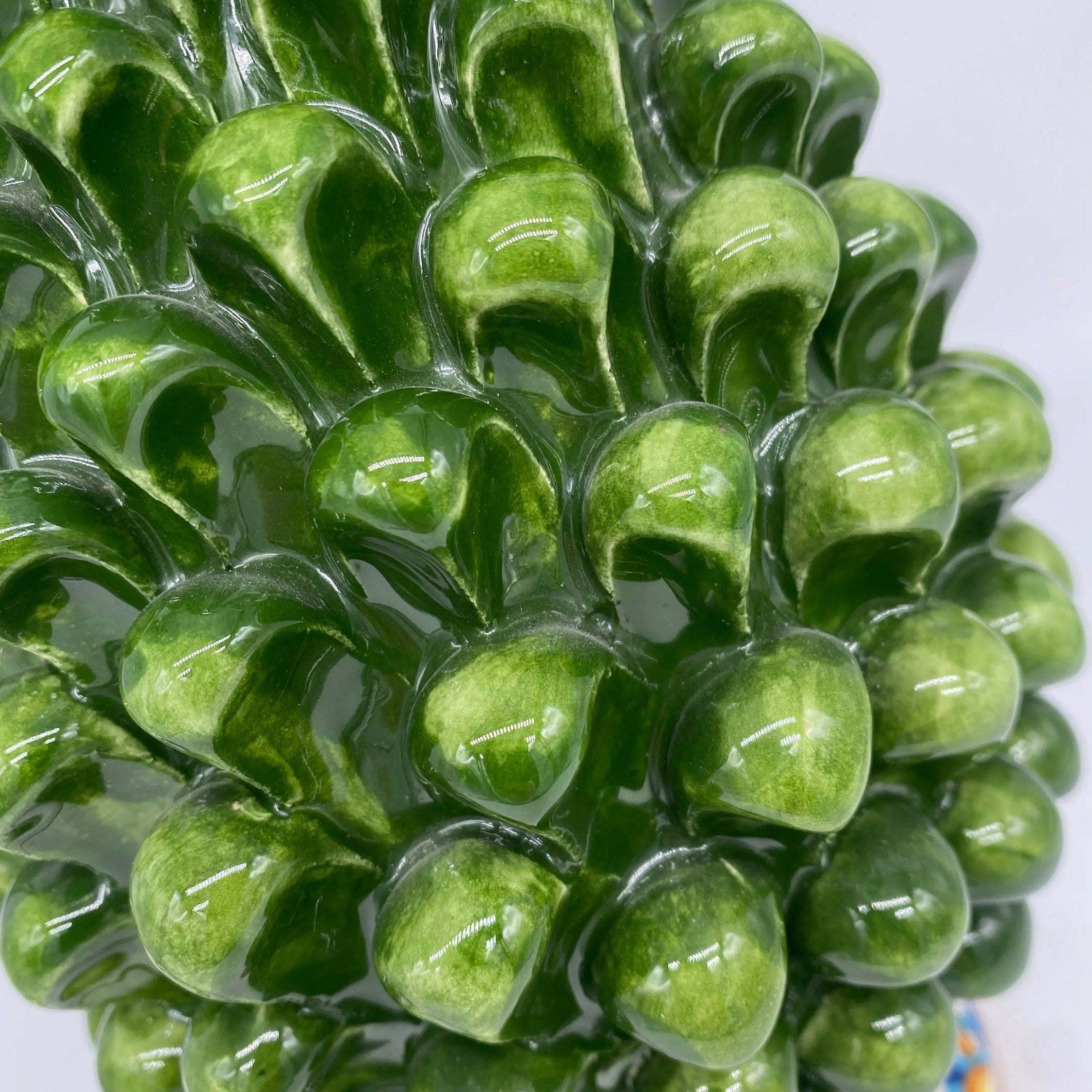 Lampada Pigna Ceramica Caltagirone cm H.25 Artigianale Verde Prato Base Decorata DD CERAMICHE SICILIANE