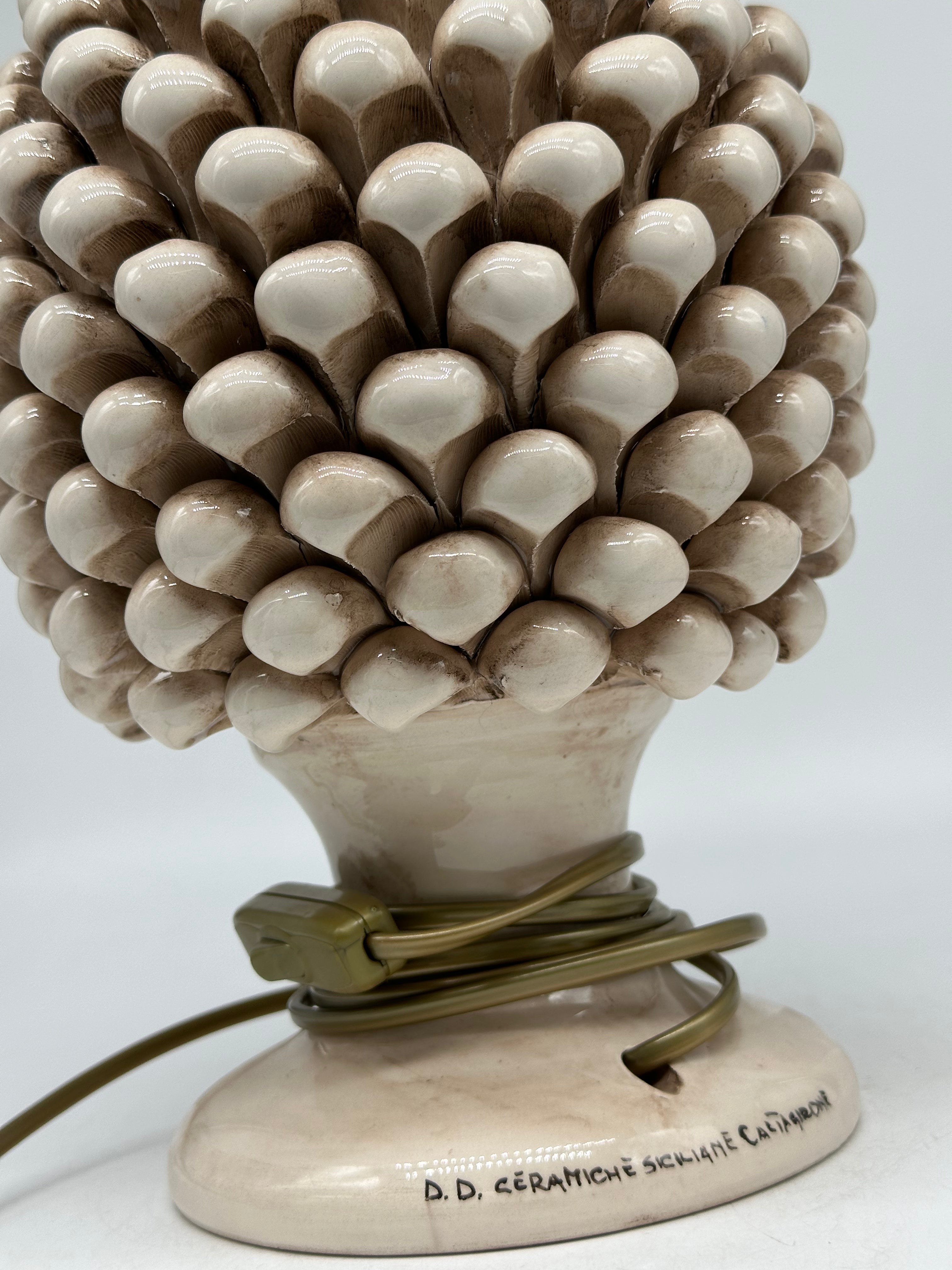 Lampada Pigna Ceramica Caltagirone cm H.30 Artigianale Beige - LAMPADE