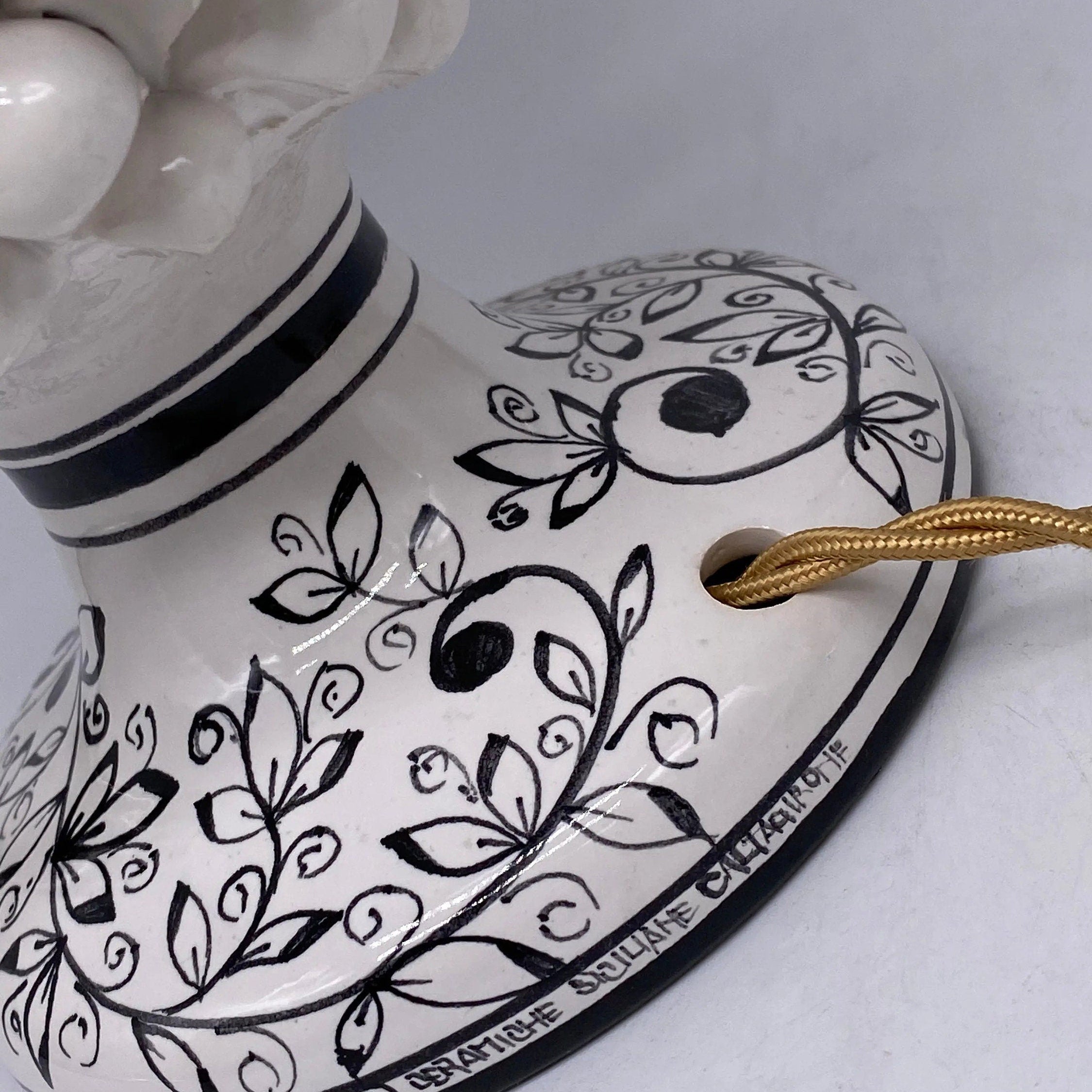 Lampada Pigna Ceramica Caltagirone cm H.30 Artigianale Bianco Base Decorata DD CERAMICHE SICILIANE