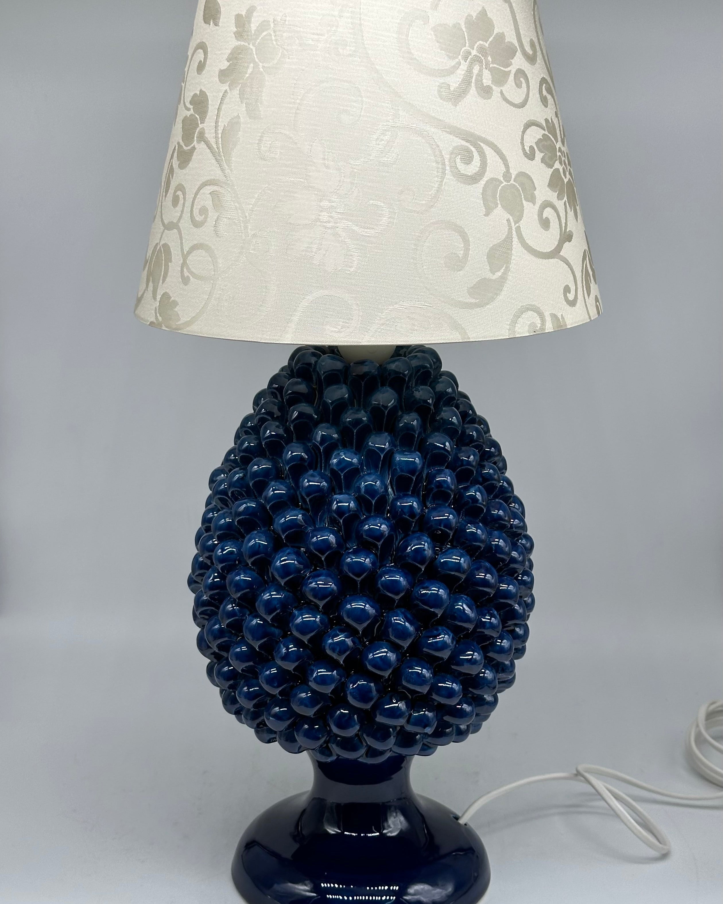Lampada Pigna Ceramica Caltagirone cm H.30 Artigianale Blu - LAMPADA PIGNA