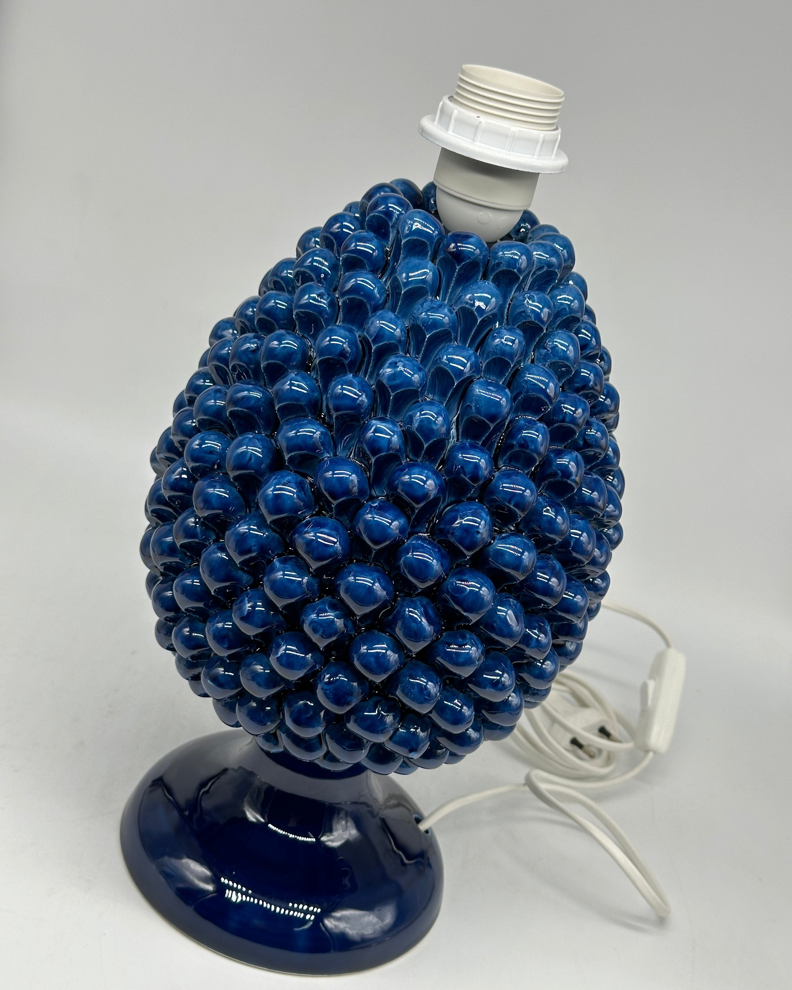 Lampada Pigna Ceramica Caltagirone cm H.30 Artigianale Blu - LAMPADA PIGNA