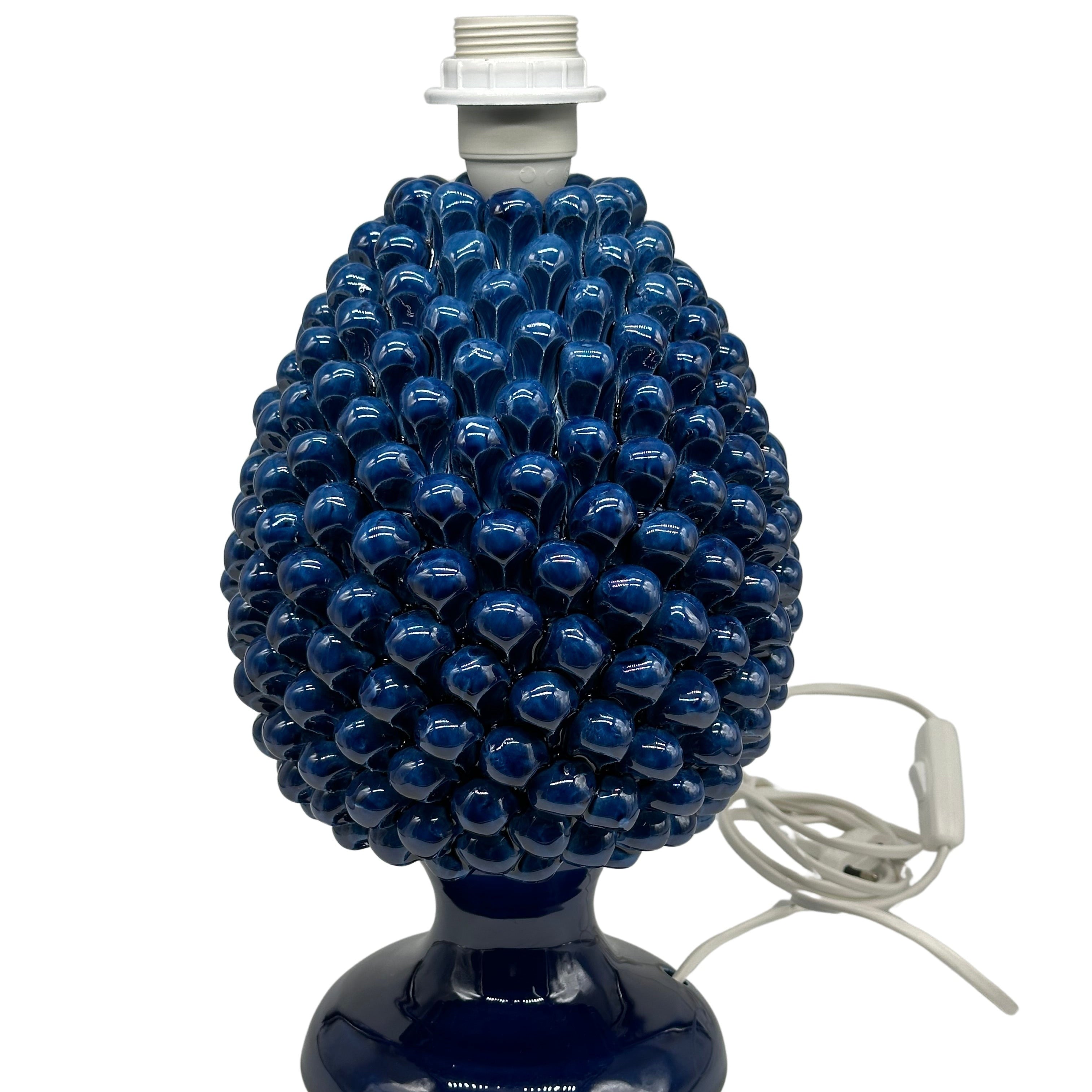 Lampada Pigna Ceramica Caltagirone cm H.30 Artigianale Blu - LAMPADA PIGNA