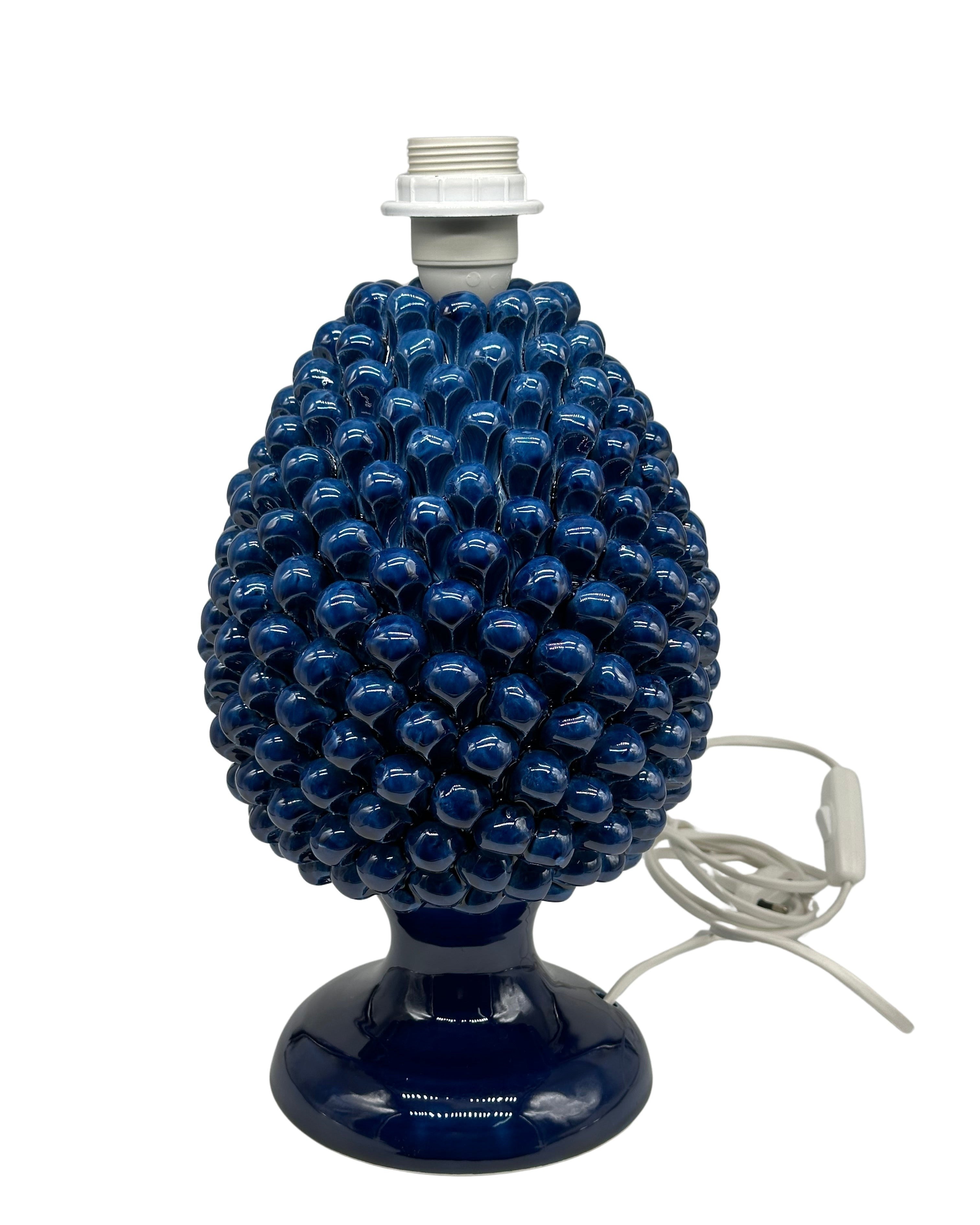 Lampada Pigna Ceramica Caltagirone cm H.30 Artigianale Blu - LAMPADA PIGNA