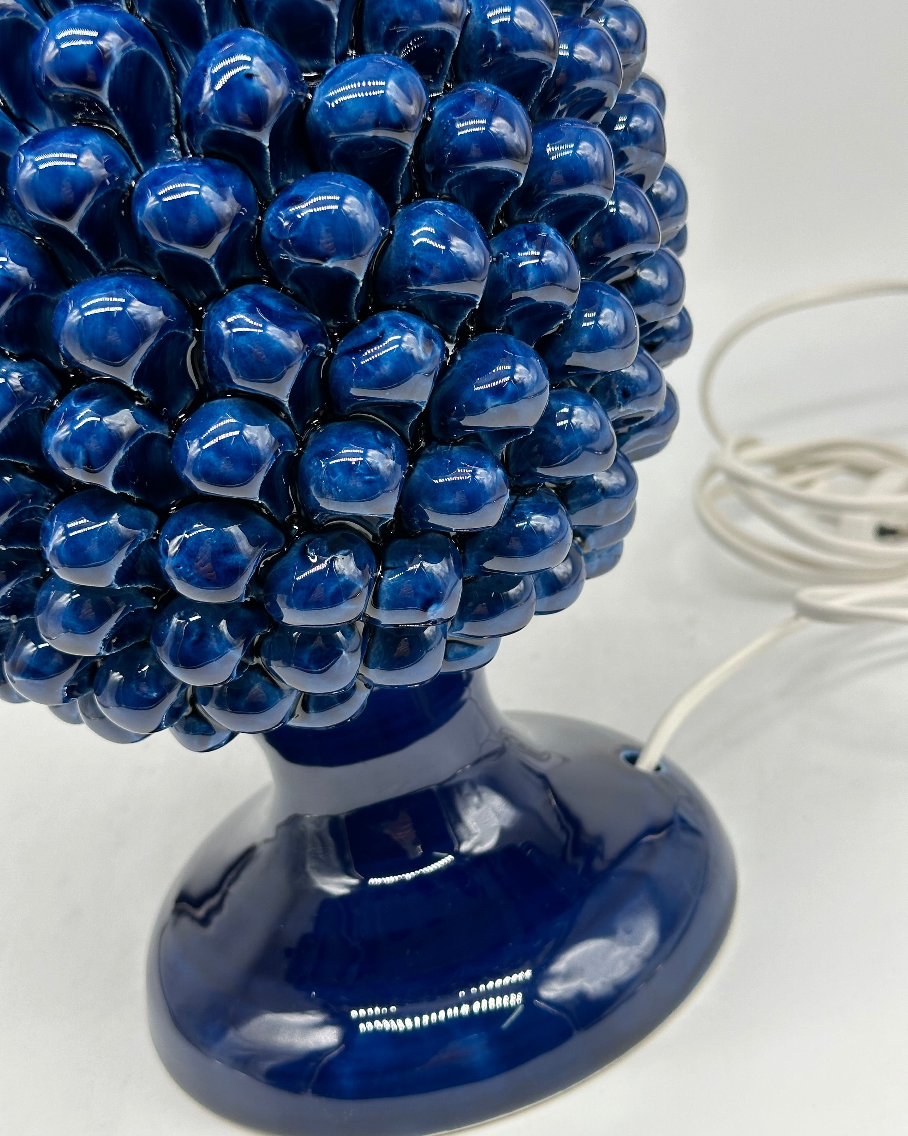Lampada Pigna Ceramica Caltagirone cm H.30 Artigianale Blu - LAMPADA PIGNA