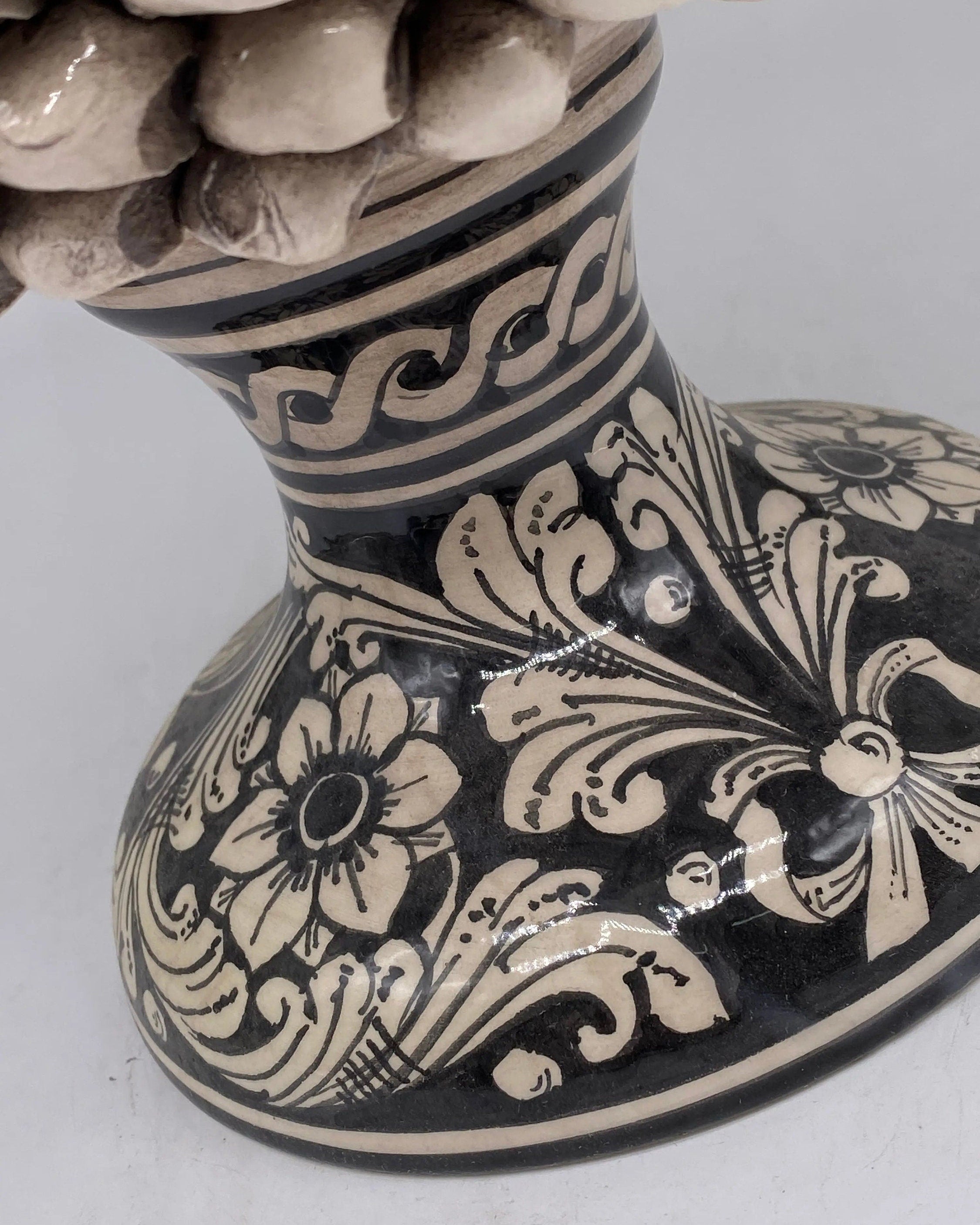 Lampada Pigna Ceramica Caltagirone cm H.30 Artigianale Écru Base Decorata DD CERAMICHE SICILIANE