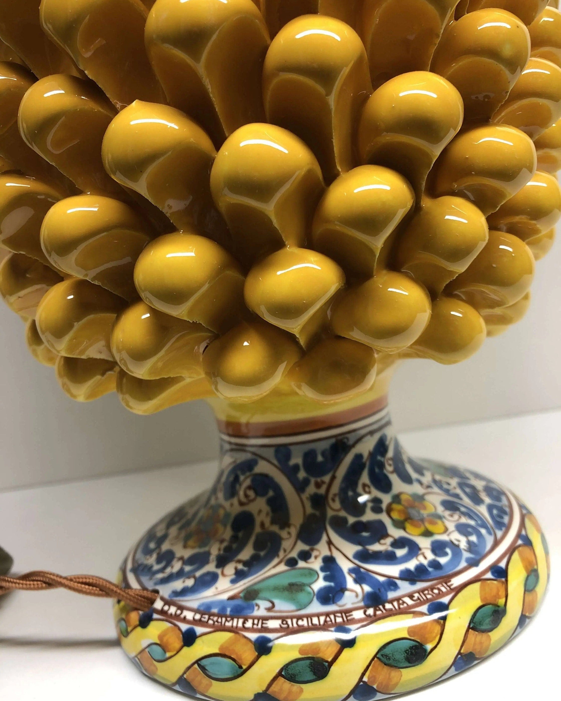 Lampada Pigna Ceramica Caltagirone cm H.30 Artigianale Giallo Base Decorata DD CERAMICHE SICILIANE