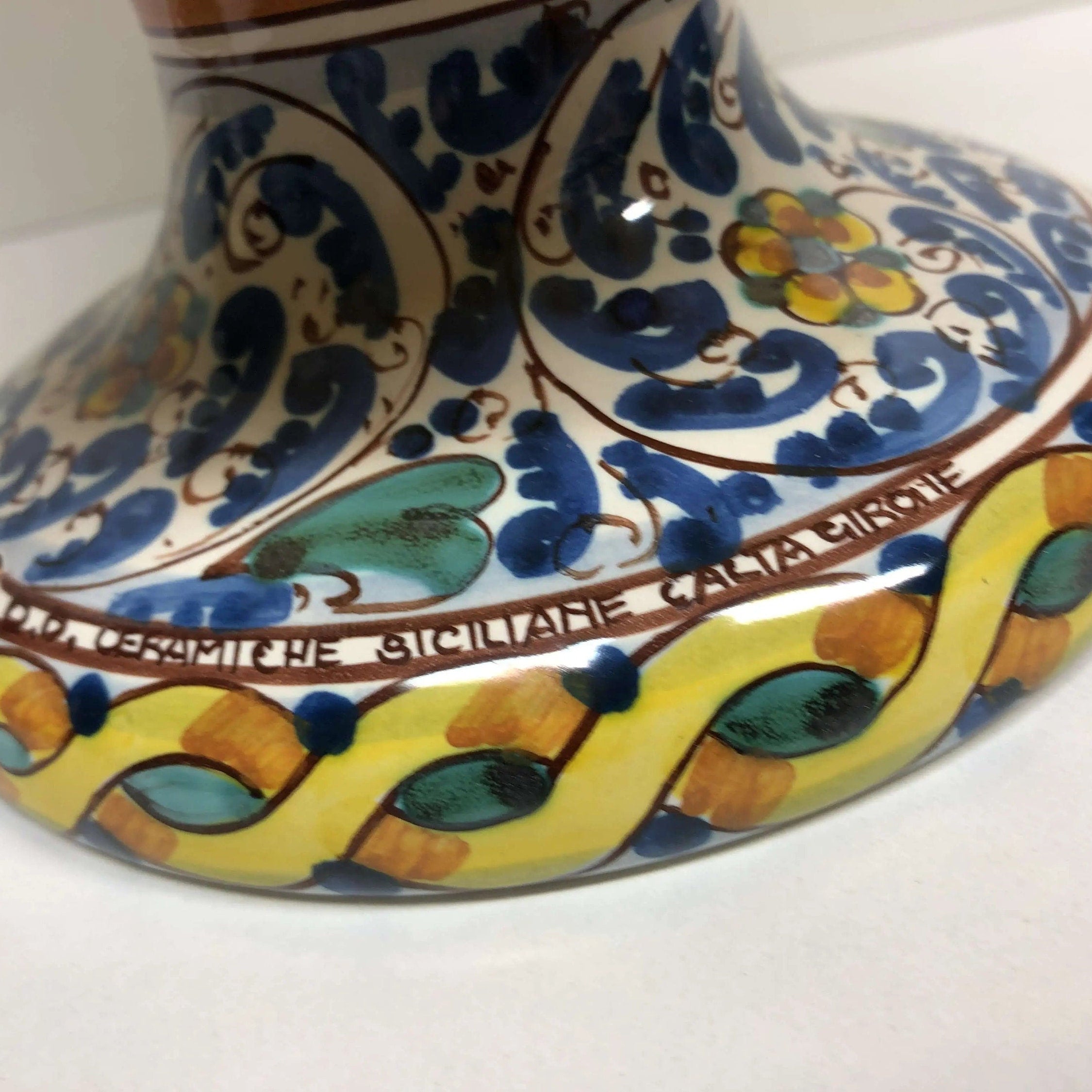 Lampada Pigna Ceramica Caltagirone cm H.30 Artigianale Giallo Base Decorata DD CERAMICHE SICILIANE