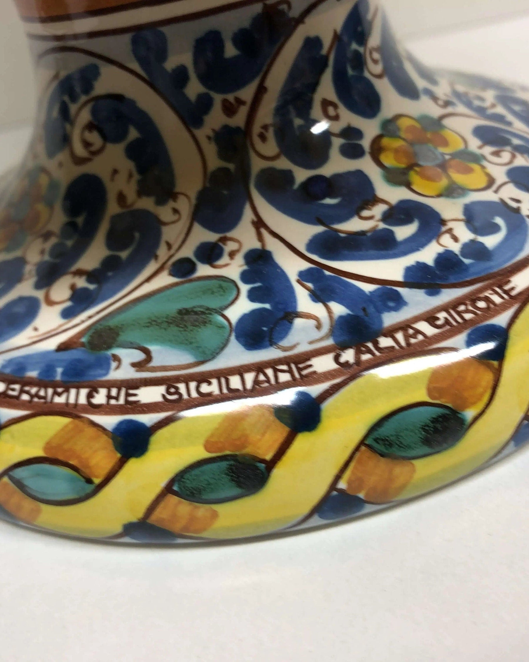 Lampada Pigna Ceramica Caltagirone cm H.30 Artigianale Giallo Base Decorata DD CERAMICHE SICILIANE