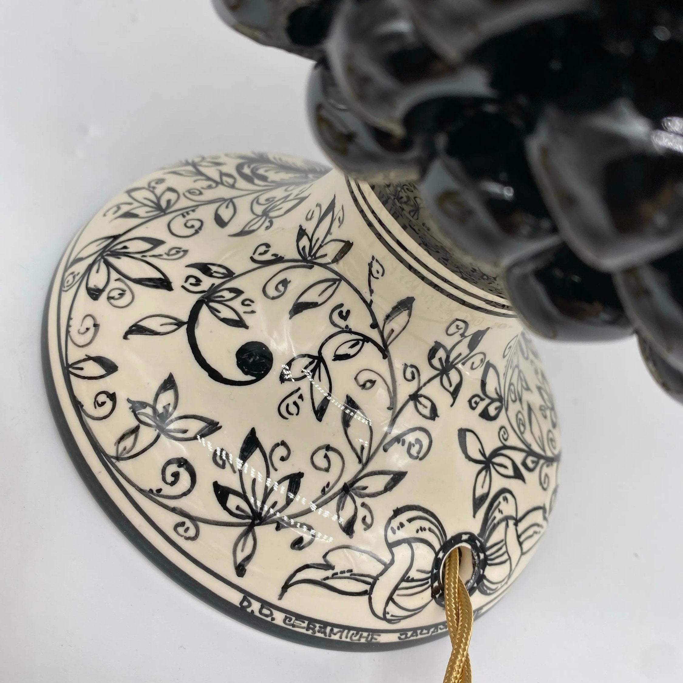 Lampada Pigna Ceramica Caltagirone cm H.30 Artigianale Nero Base Decorata DD CERAMICHE SICILIANE