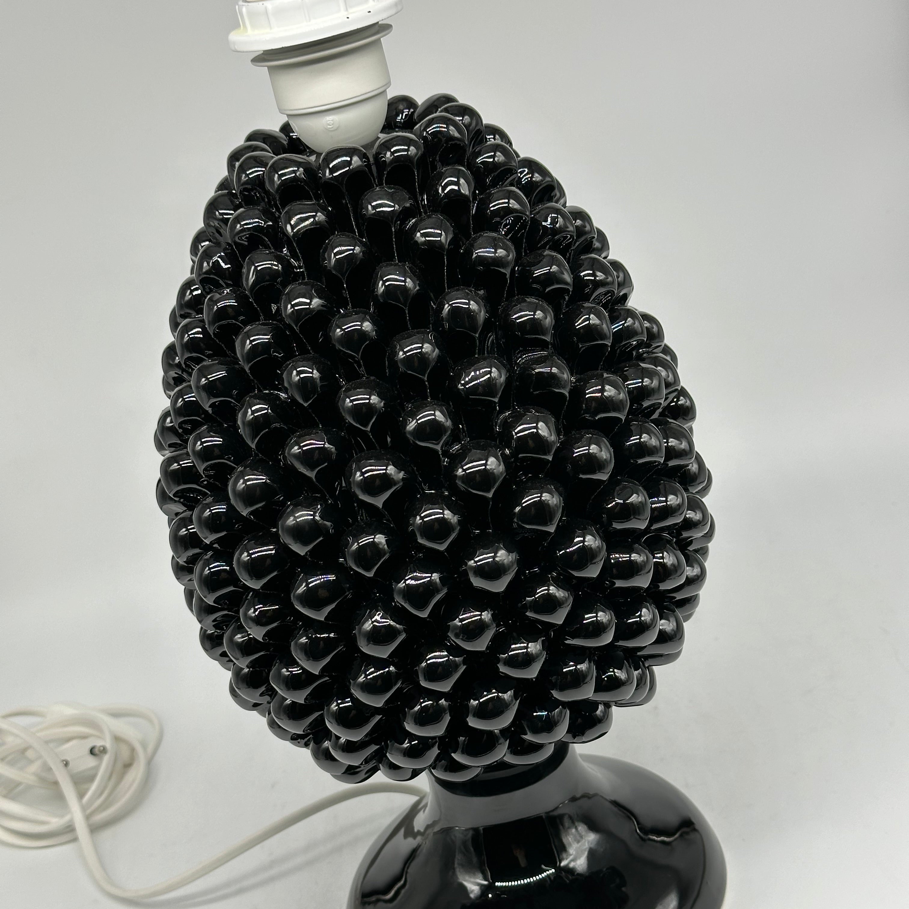 Lampada Pigna Ceramica Caltagirone cm H.30 Artigianale Nero - LAMPADA PIGNA