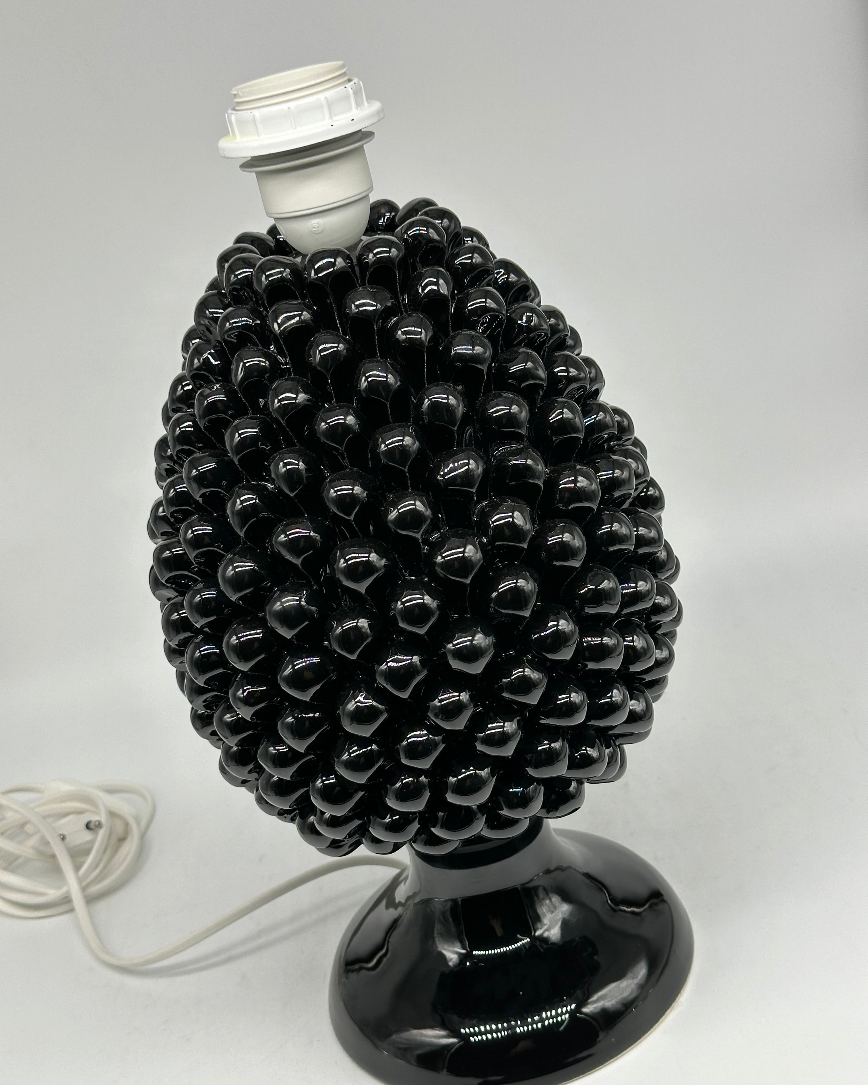 Lampada Pigna Ceramica Caltagirone cm H.30 Artigianale Nero - LAMPADA PIGNA
