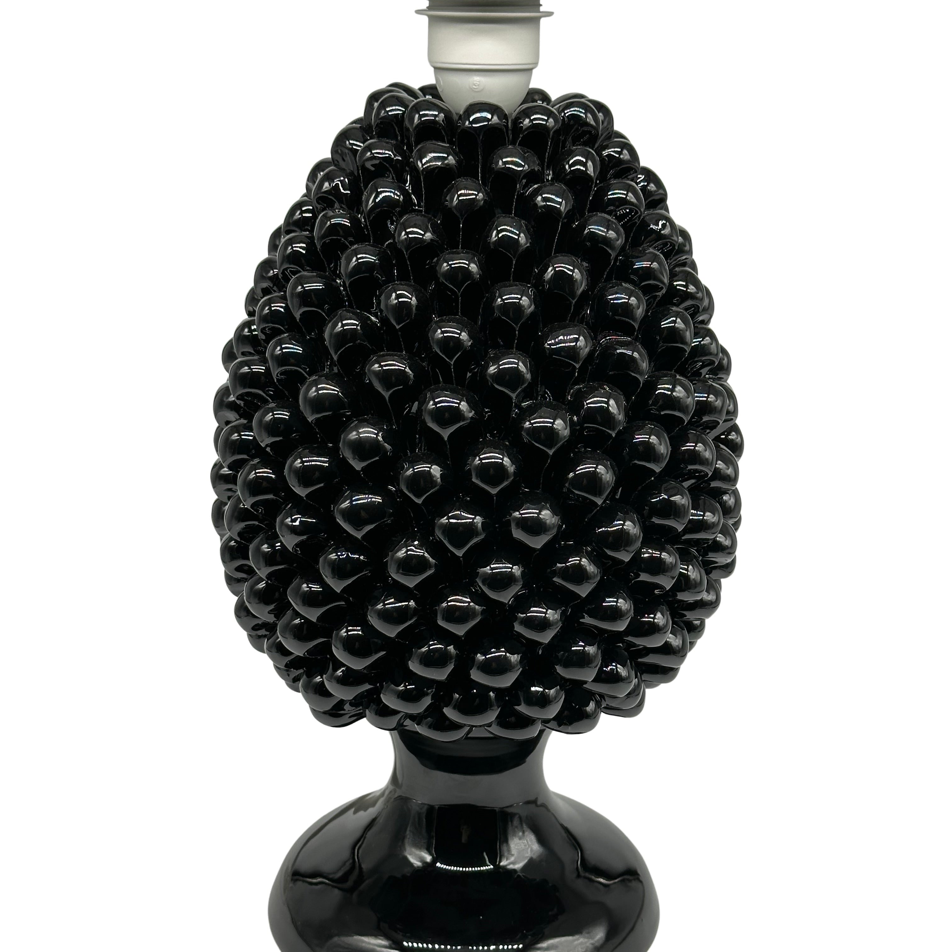 Lampada Pigna Ceramica Caltagirone cm H.30 Artigianale Nero - LAMPADA PIGNA
