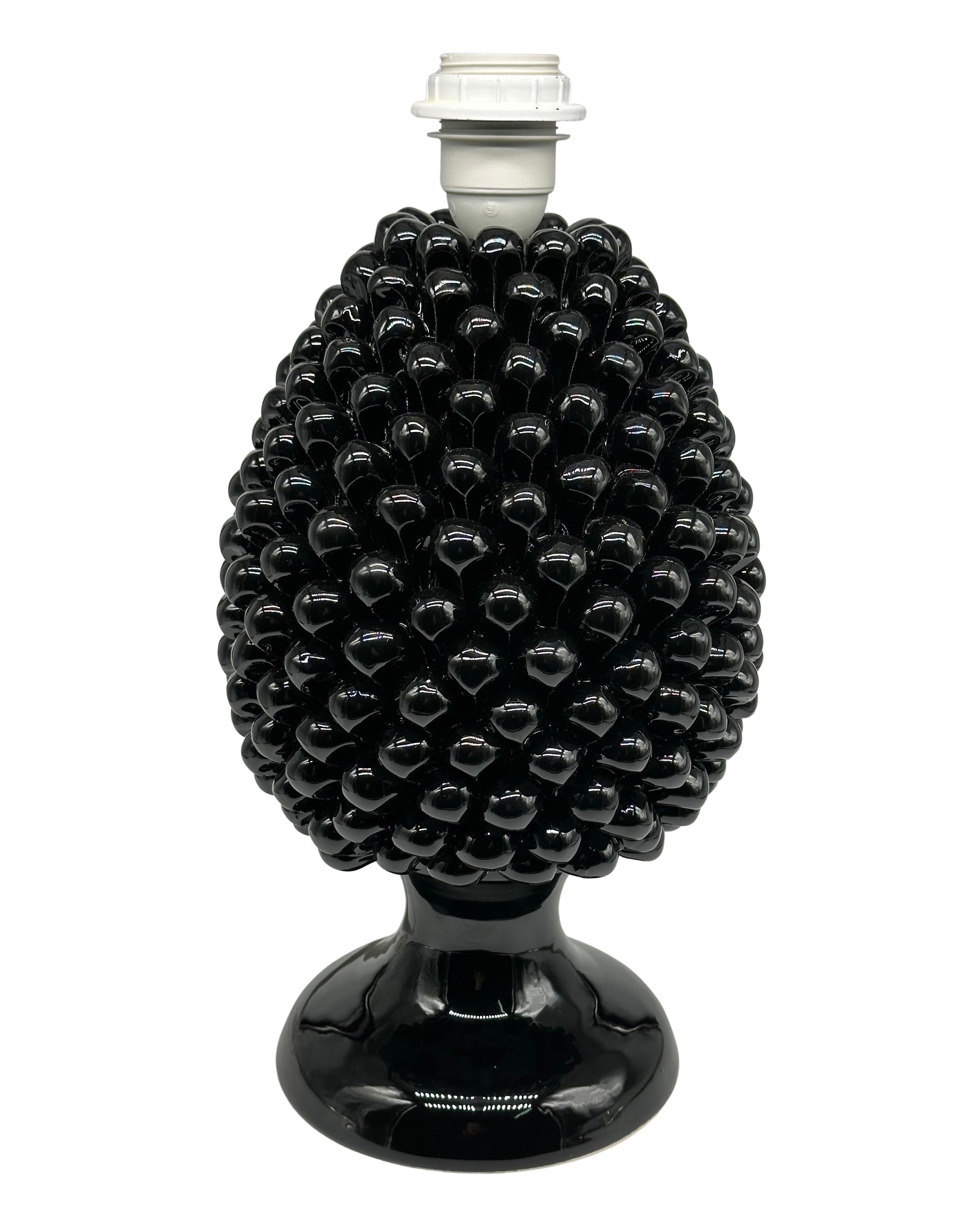 Lampada Pigna Ceramica Caltagirone cm H.30 Artigianale Nero - LAMPADA PIGNA