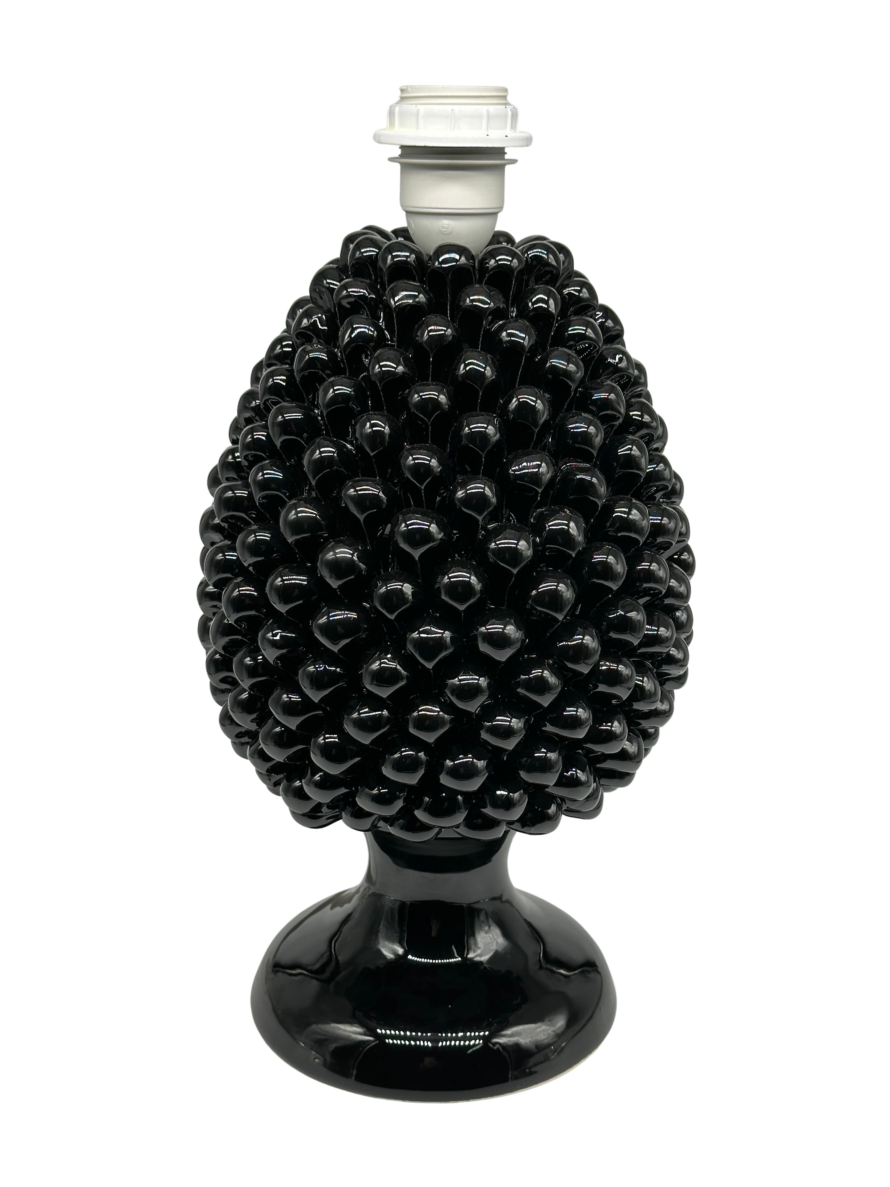 Lampada Pigna Ceramica Caltagirone cm H.30 Artigianale Nero - LAMPADA PIGNA