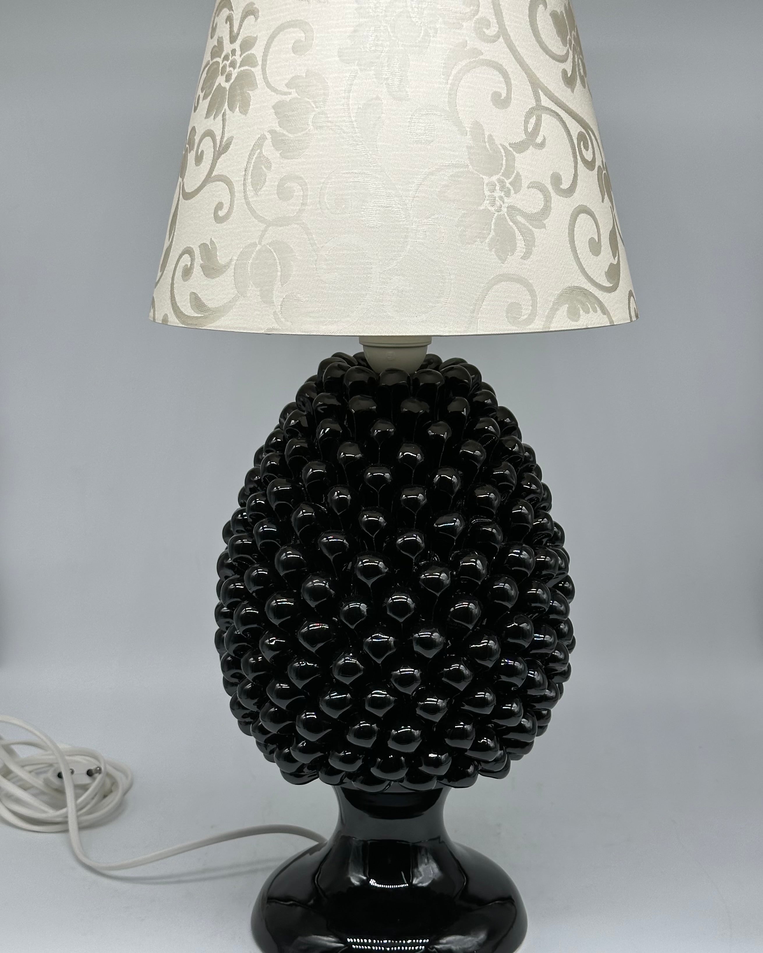 Lampada Pigna Ceramica Caltagirone cm H.30 Artigianale Nero - LAMPADA PIGNA