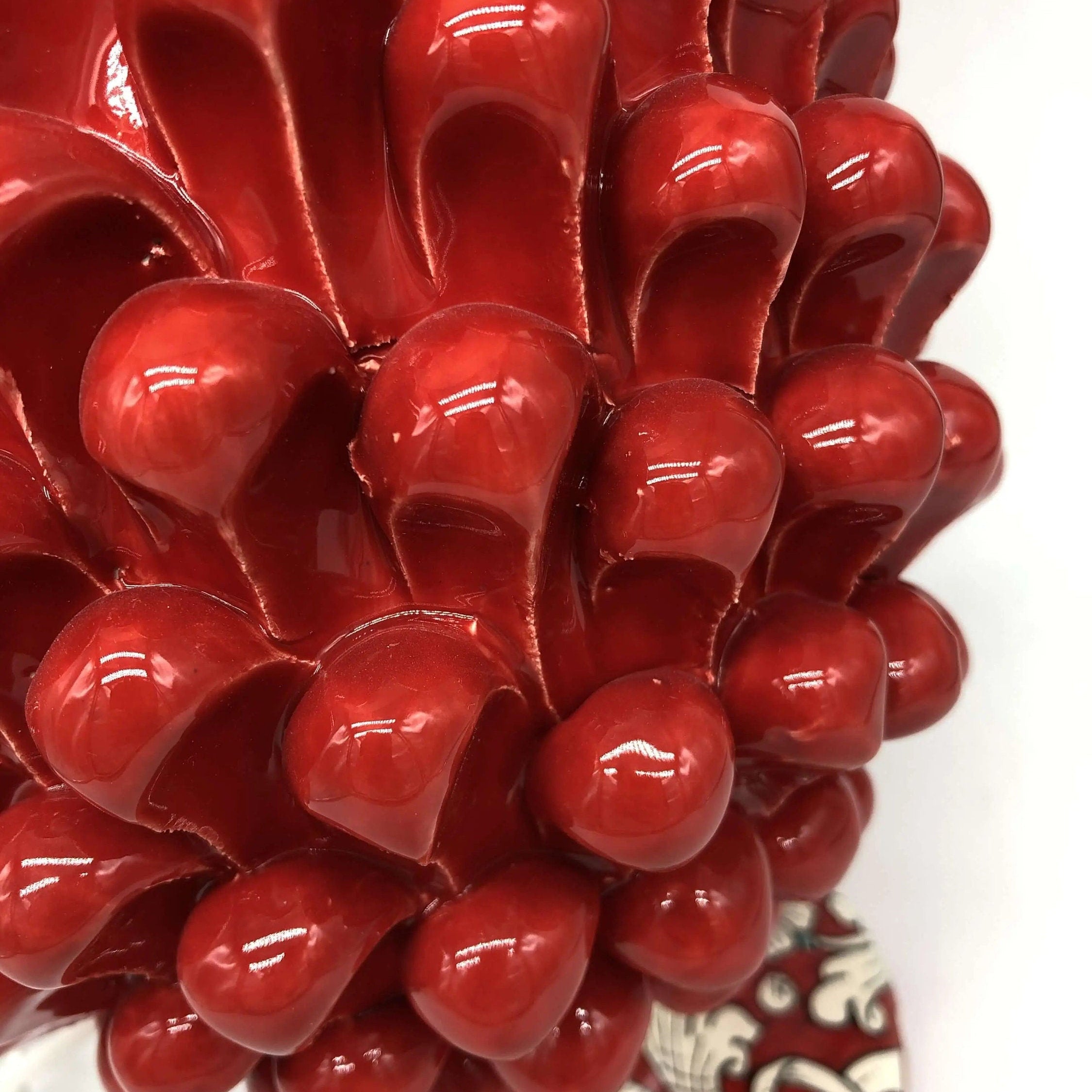 Lampada Pigna Ceramica Caltagirone cm H.30 Artigianale Rosso Base Decorata DD CERAMICHE SICILIANE