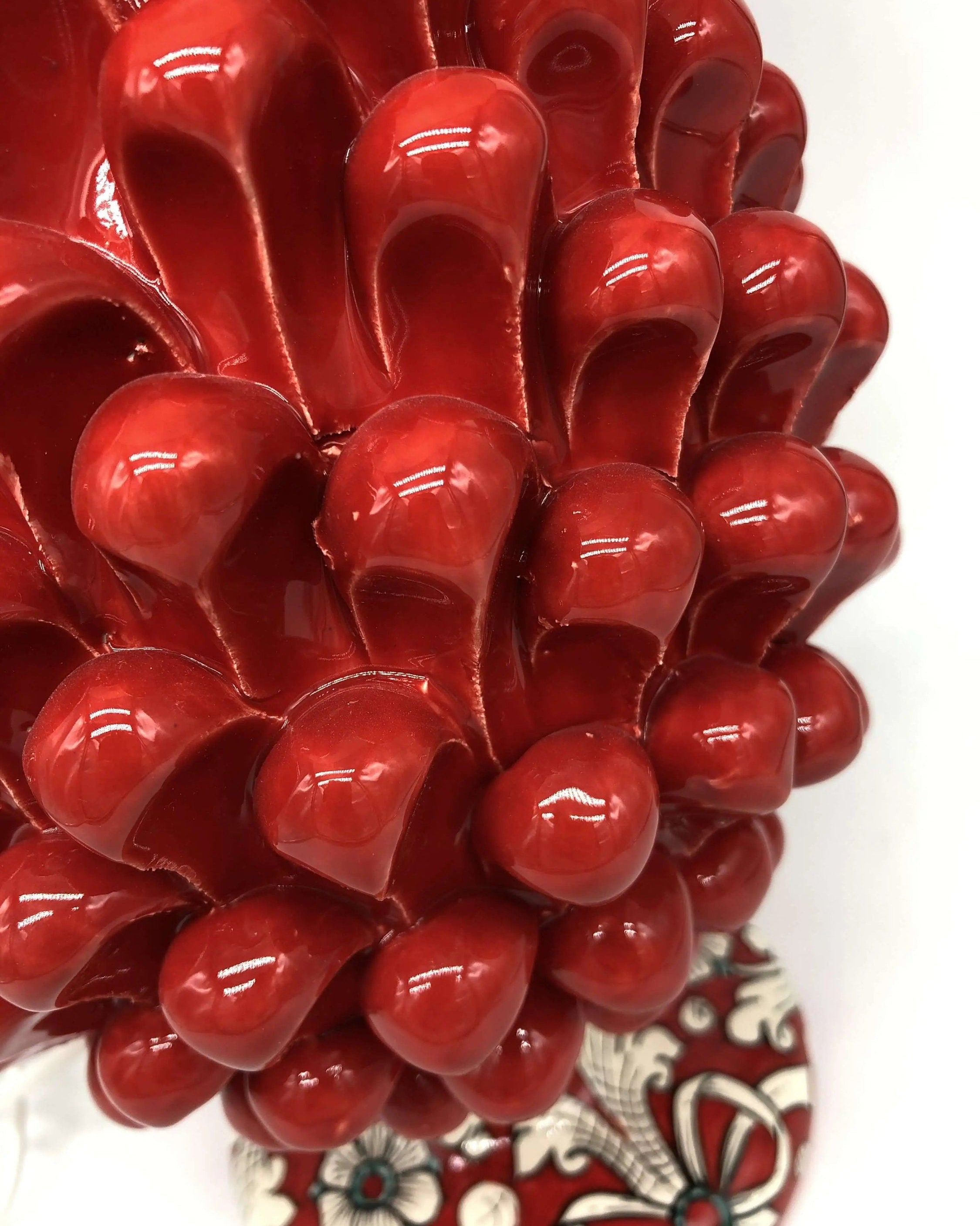 Lampada Pigna Ceramica Caltagirone cm H.30 Artigianale Rosso Base Decorata DD CERAMICHE SICILIANE