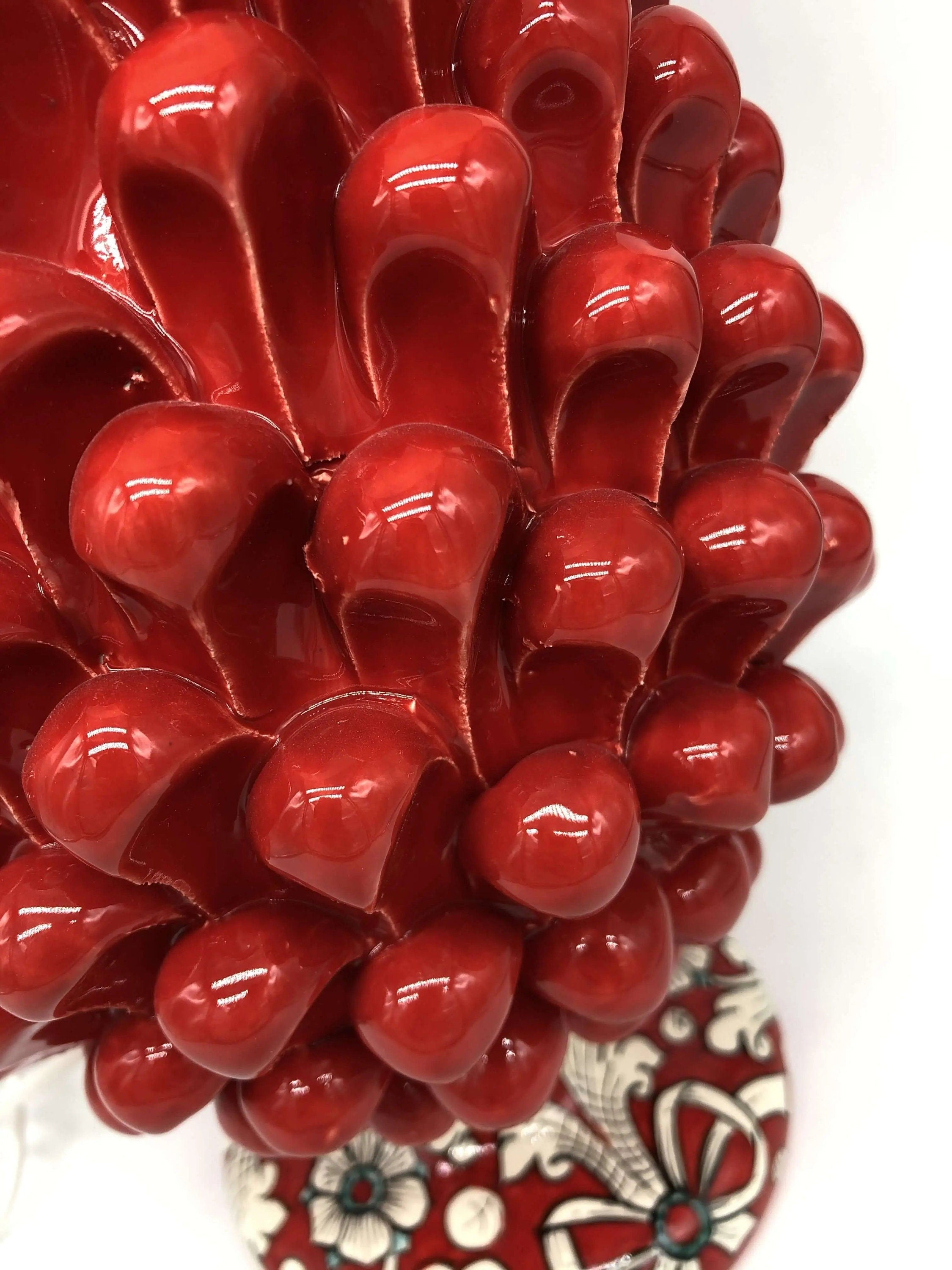 Lampada Pigna Ceramica Caltagirone cm H.30 Artigianale Rosso Base Decorata DD CERAMICHE SICILIANE