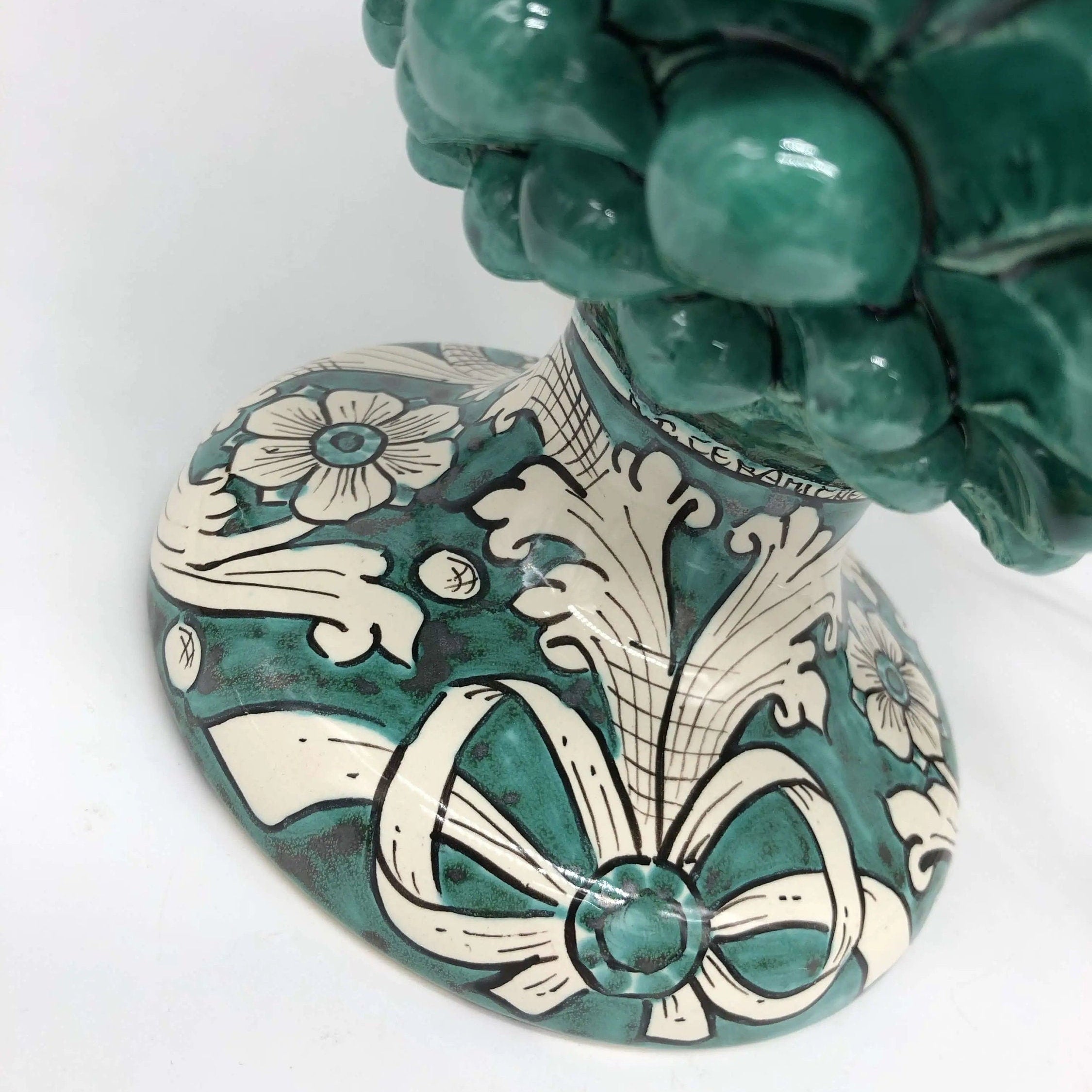 Lampada Pigna Ceramica Caltagirone cm H.30 Artigianale Verde Cristallo Base Decorata DD CERAMICHE SICILIANE