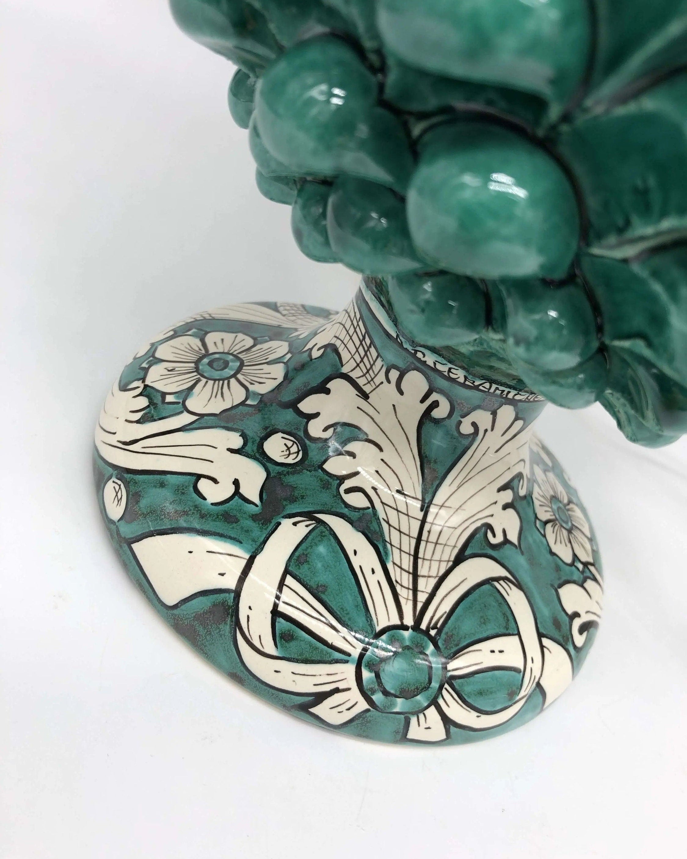 Lampada Pigna Ceramica Caltagirone cm H.30 Artigianale Verde Cristallo Base Decorata DD CERAMICHE SICILIANE