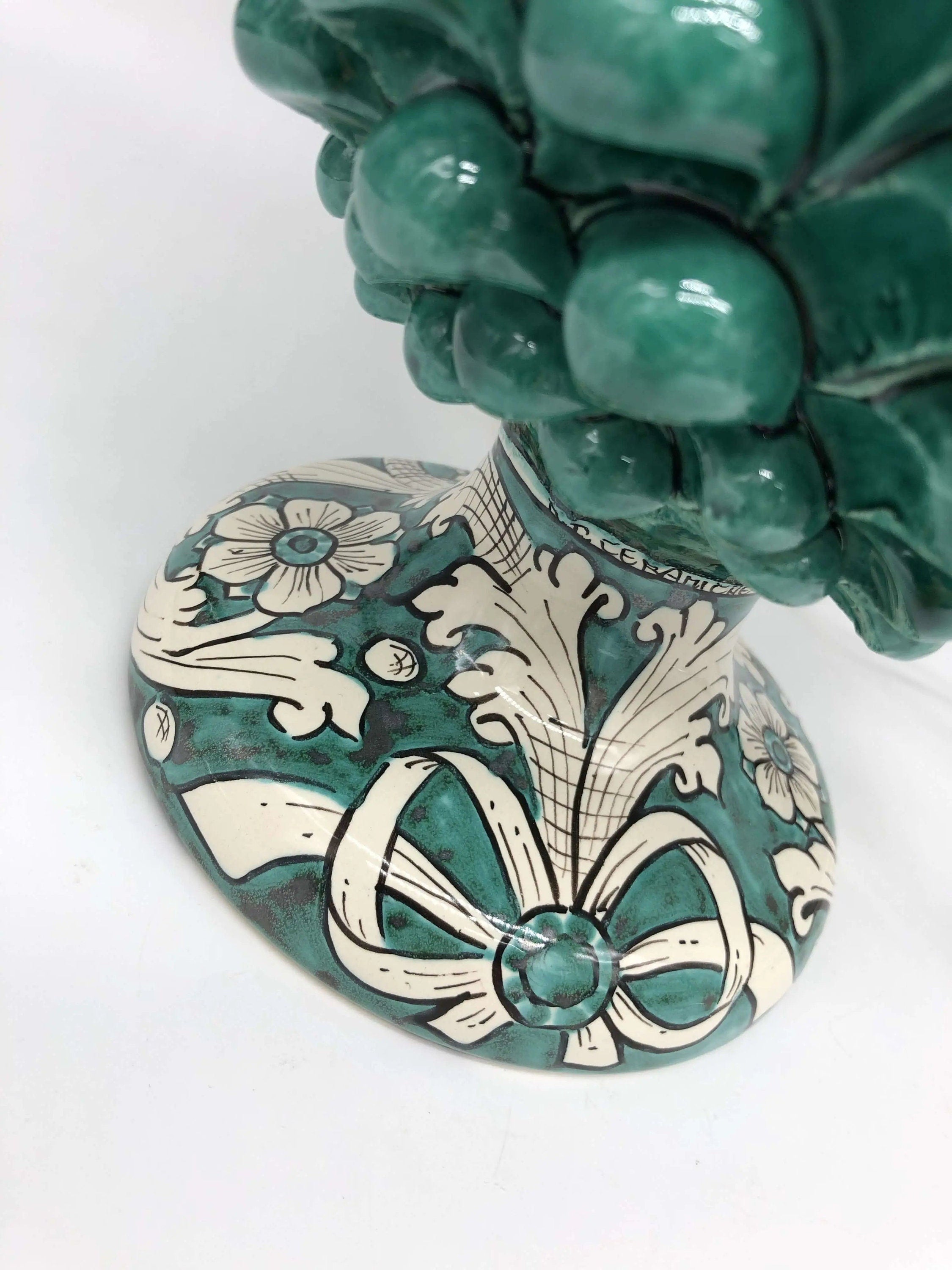 Lampada Pigna Ceramica Caltagirone cm H.30 Artigianale Verde Cristallo Base Decorata DD CERAMICHE SICILIANE