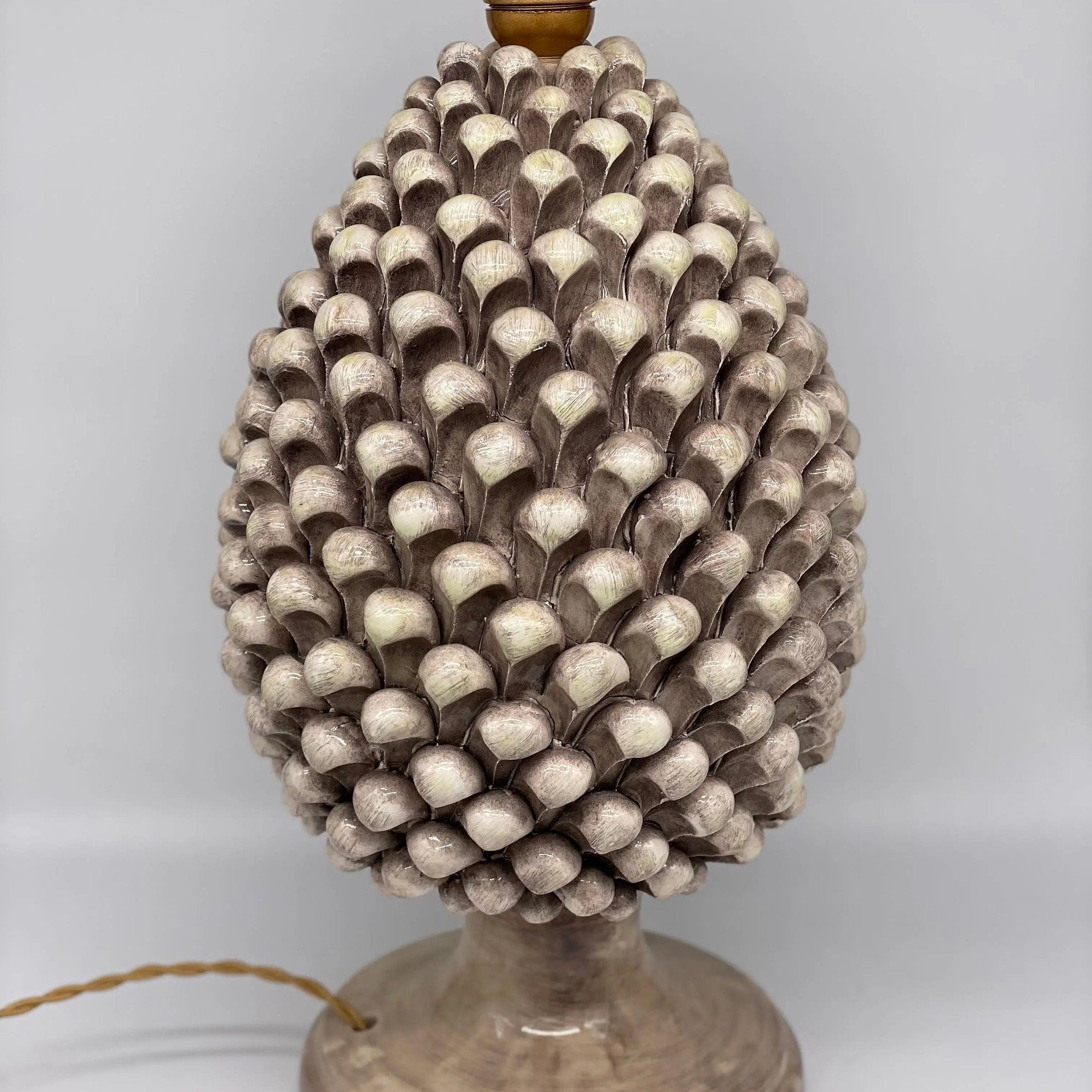 Lampada Pigna Ceramica Caltagirone cm H.40 Artigianale Beige Écru DD CERAMICHE SICILIANE