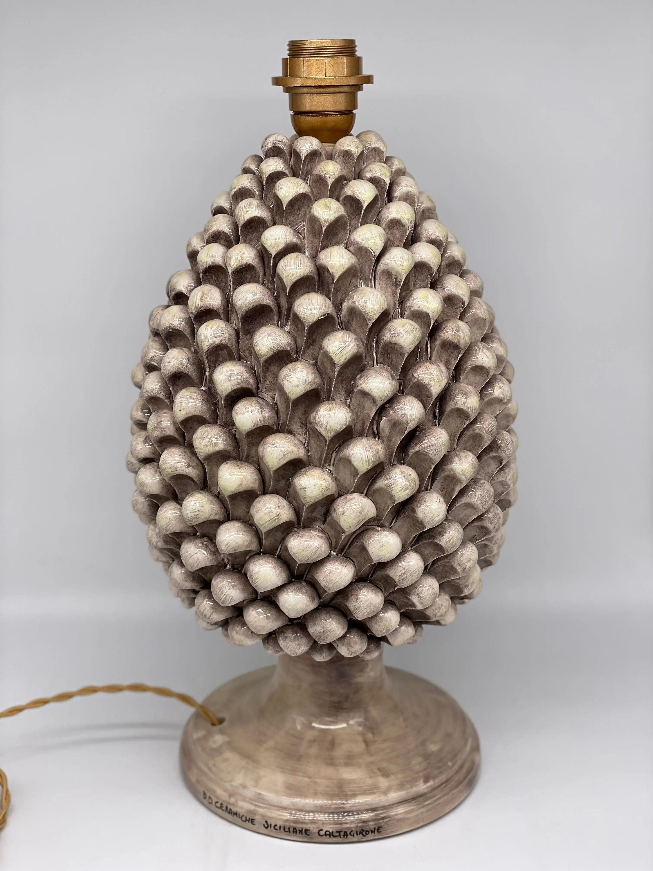 Lampada Pigna Ceramica Caltagirone cm H.40 Artigianale Beige Écru DD CERAMICHE SICILIANE