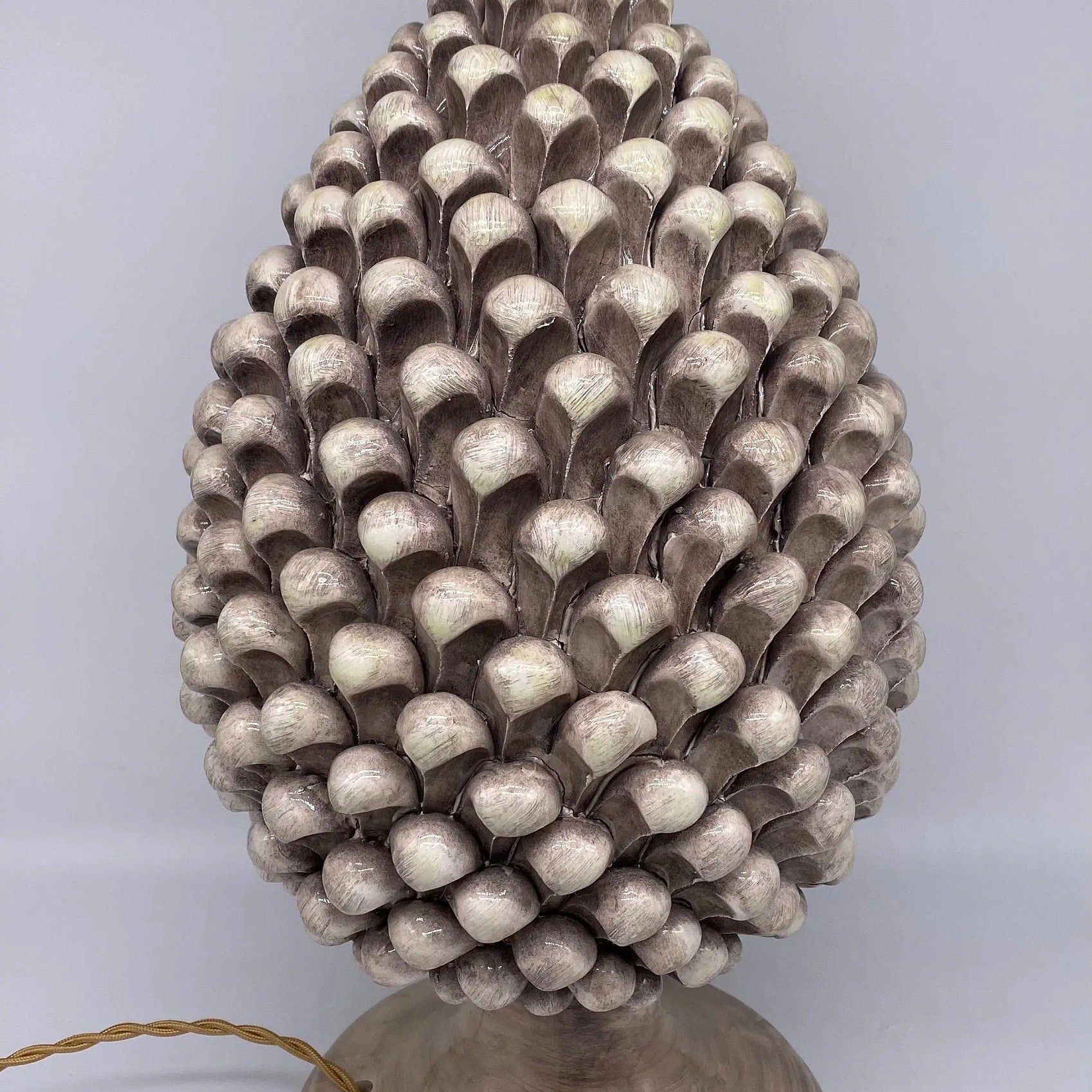 Lampada Pigna Ceramica Caltagirone cm H.40 Artigianale Beige Écru DD CERAMICHE SICILIANE
