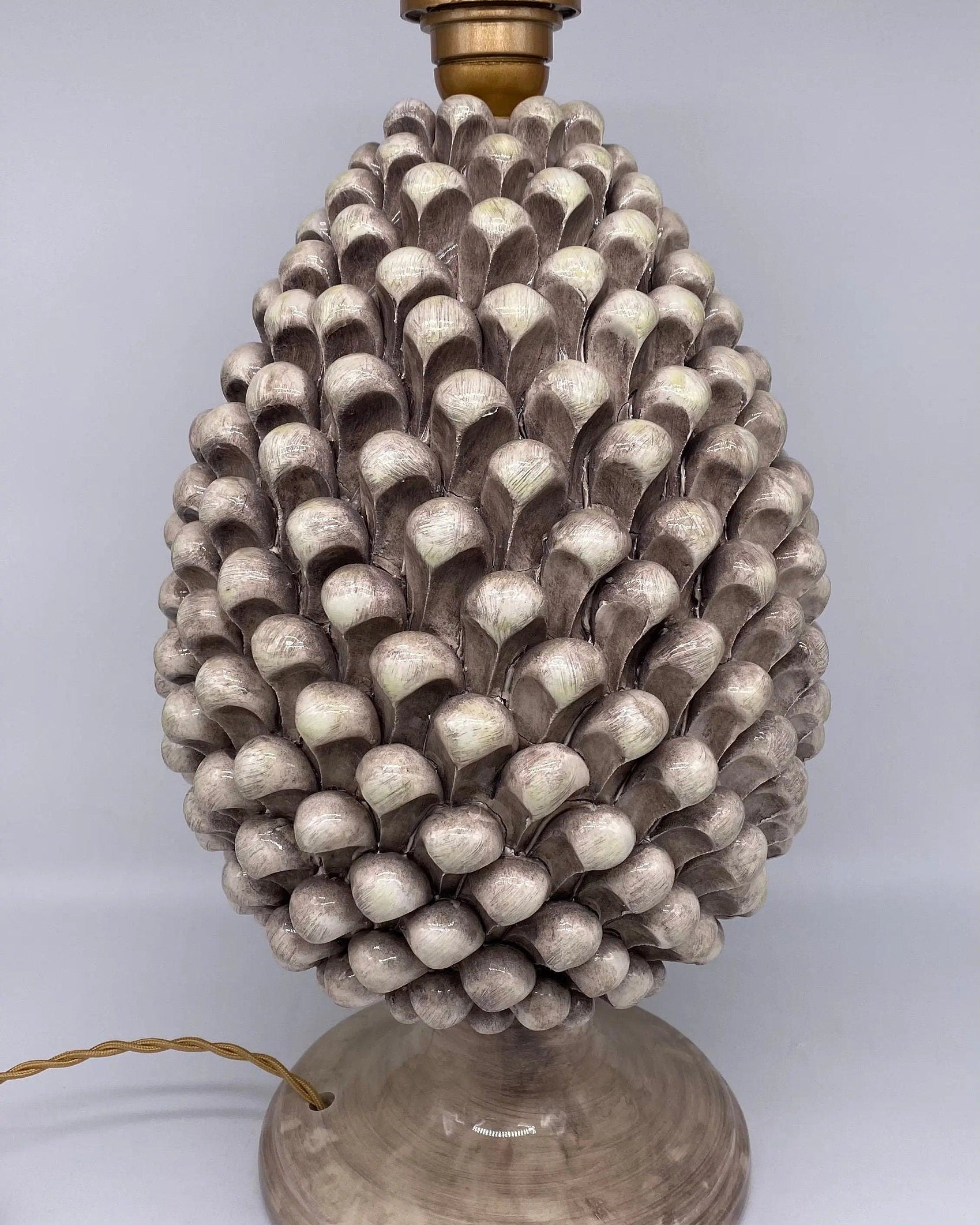 Lampada Pigna Ceramica Caltagirone cm H.40 Artigianale Beige Écru DD CERAMICHE SICILIANE