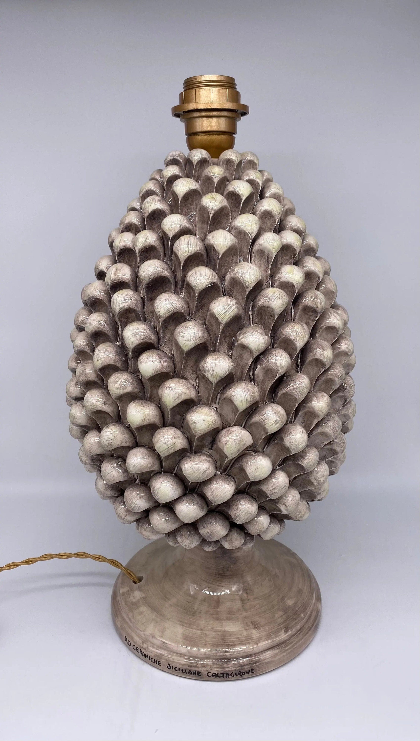 Lampada Pigna Ceramica Caltagirone cm H.40 Artigianale Beige Écru DD CERAMICHE SICILIANE