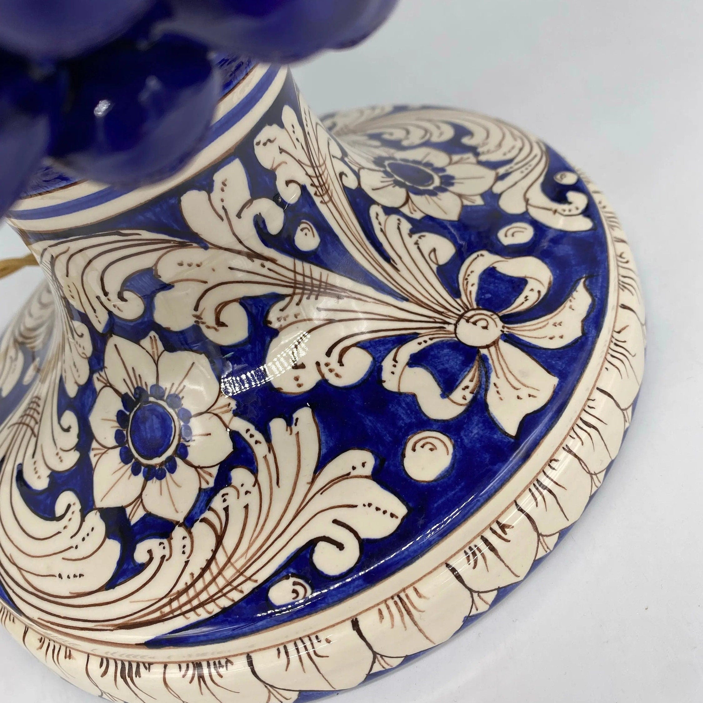Lampada Pigna Ceramica Caltagirone cm H.40 Artigianale Blu Base Decorata DD CERAMICHE SICILIANE