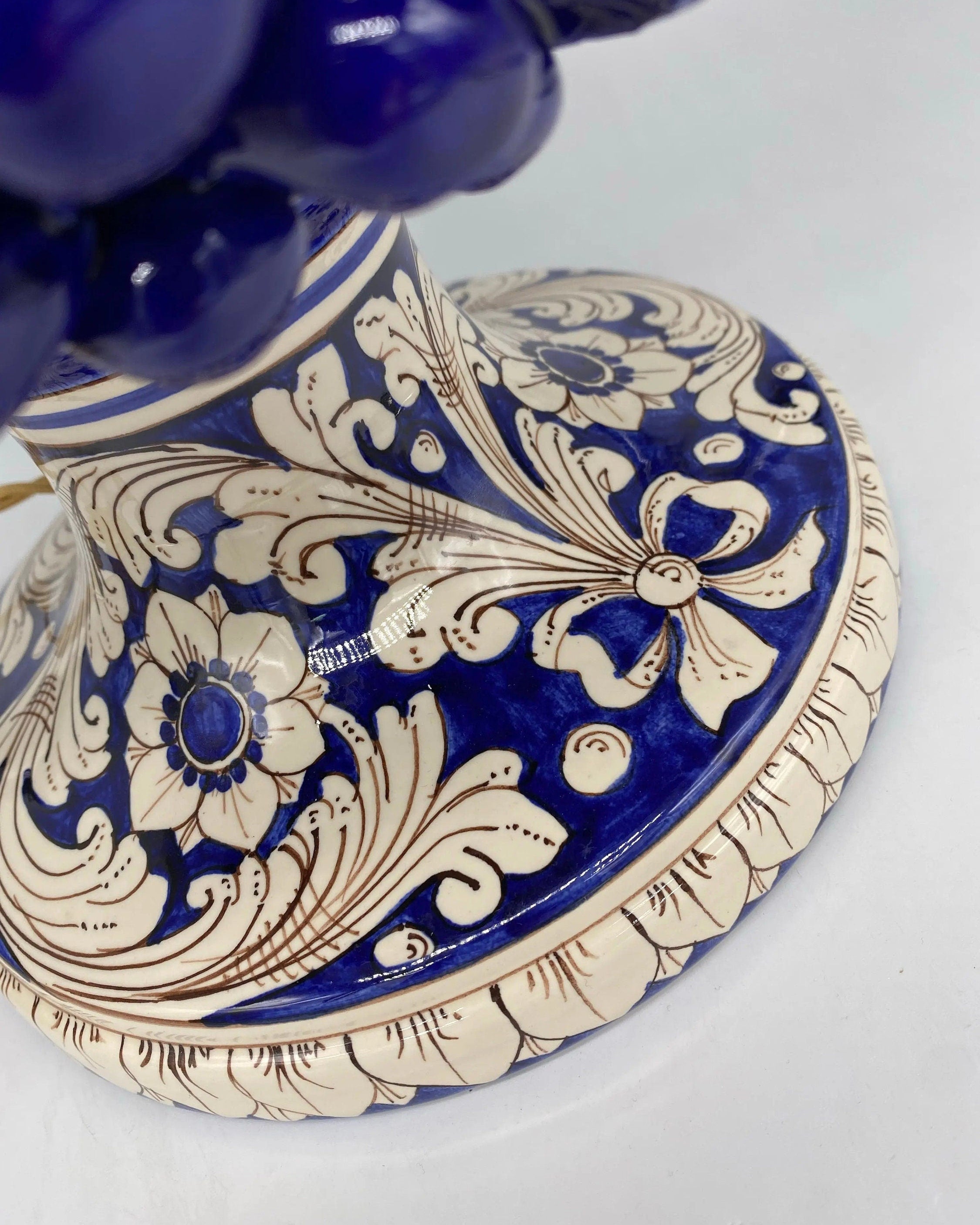 Lampada Pigna Ceramica Caltagirone cm H.40 Artigianale Blu Base Decorata DD CERAMICHE SICILIANE