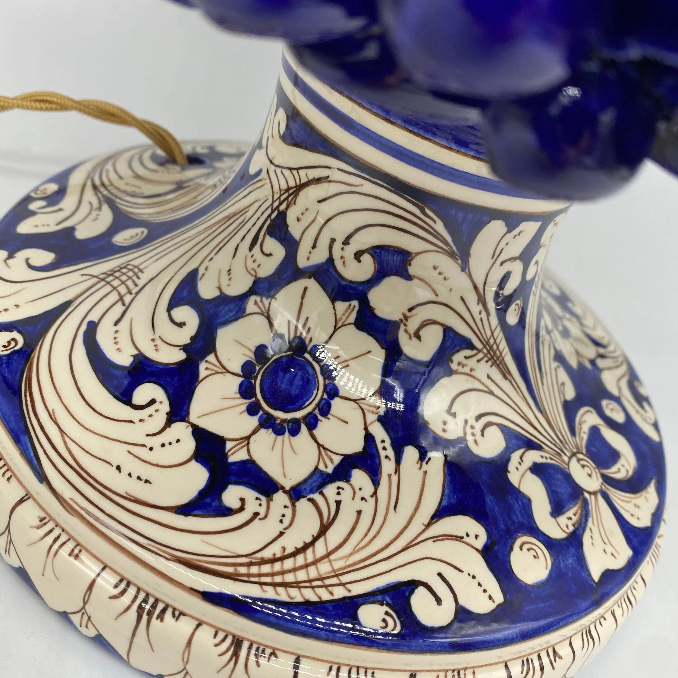 Lampada Pigna Ceramica Caltagirone cm H.40 Artigianale Blu Base Decorata DD CERAMICHE SICILIANE