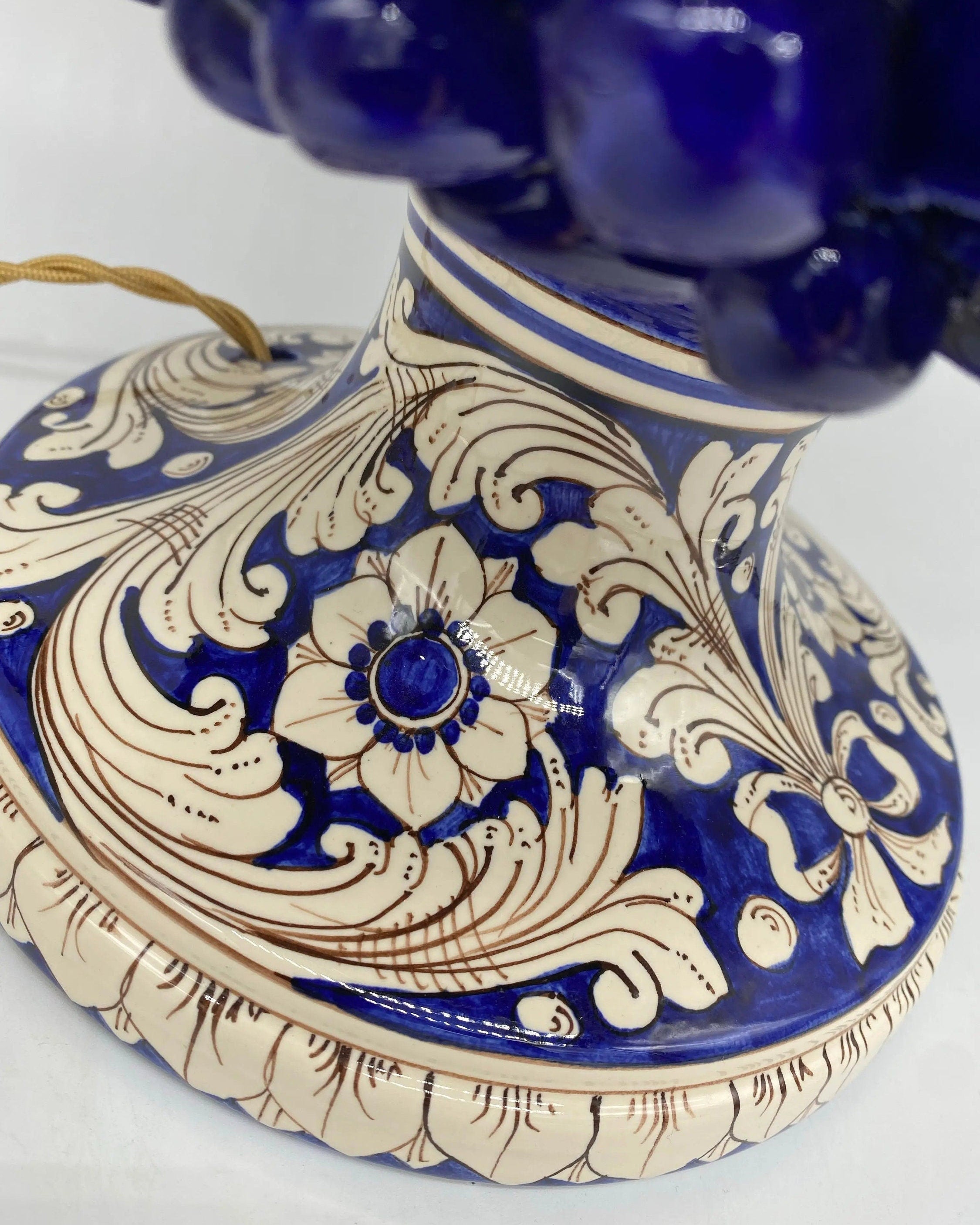 Lampada Pigna Ceramica Caltagirone cm H.40 Artigianale Blu Base Decorata DD CERAMICHE SICILIANE