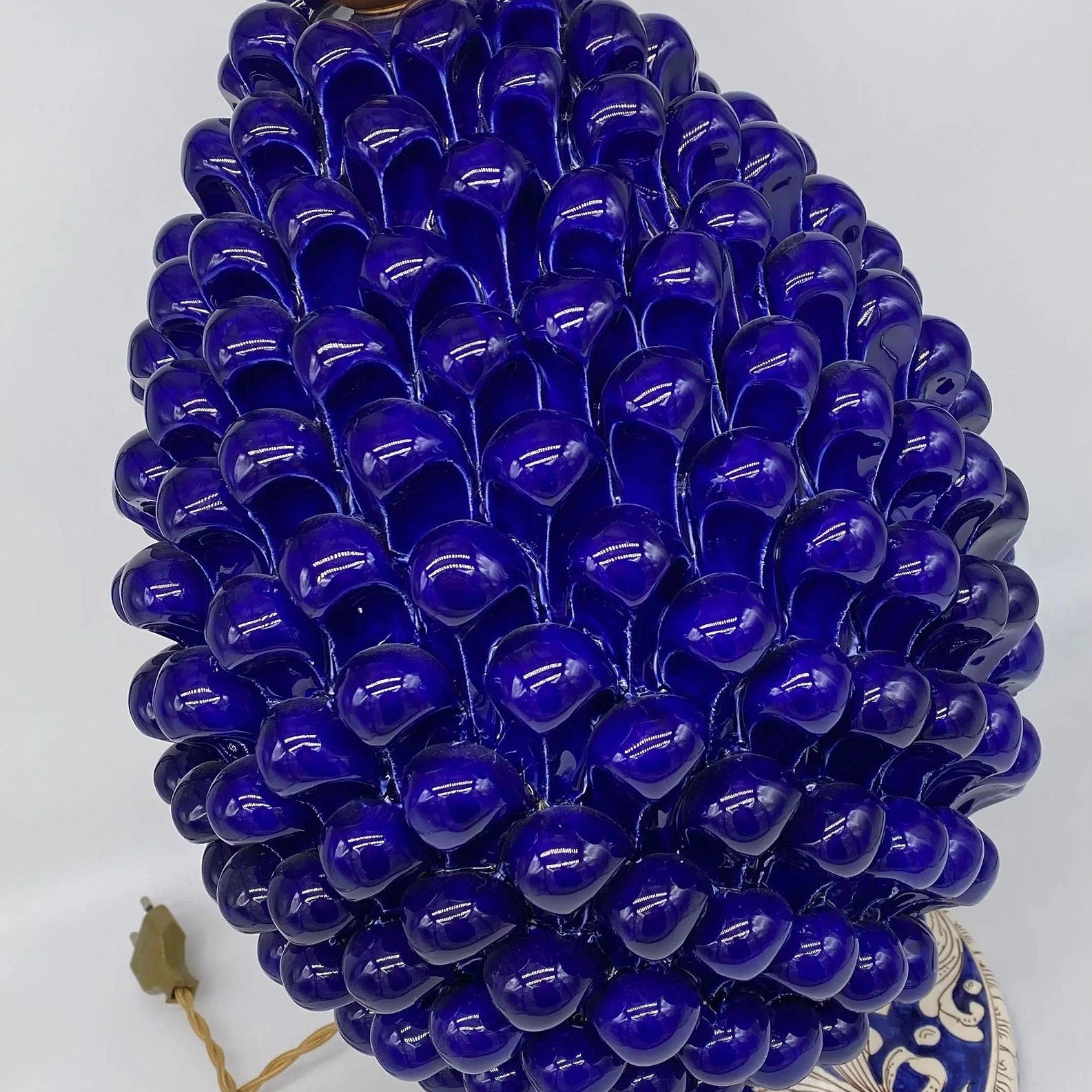 Lampada Pigna Ceramica Caltagirone cm H.40 Artigianale Blu Base Decorata DD CERAMICHE SICILIANE