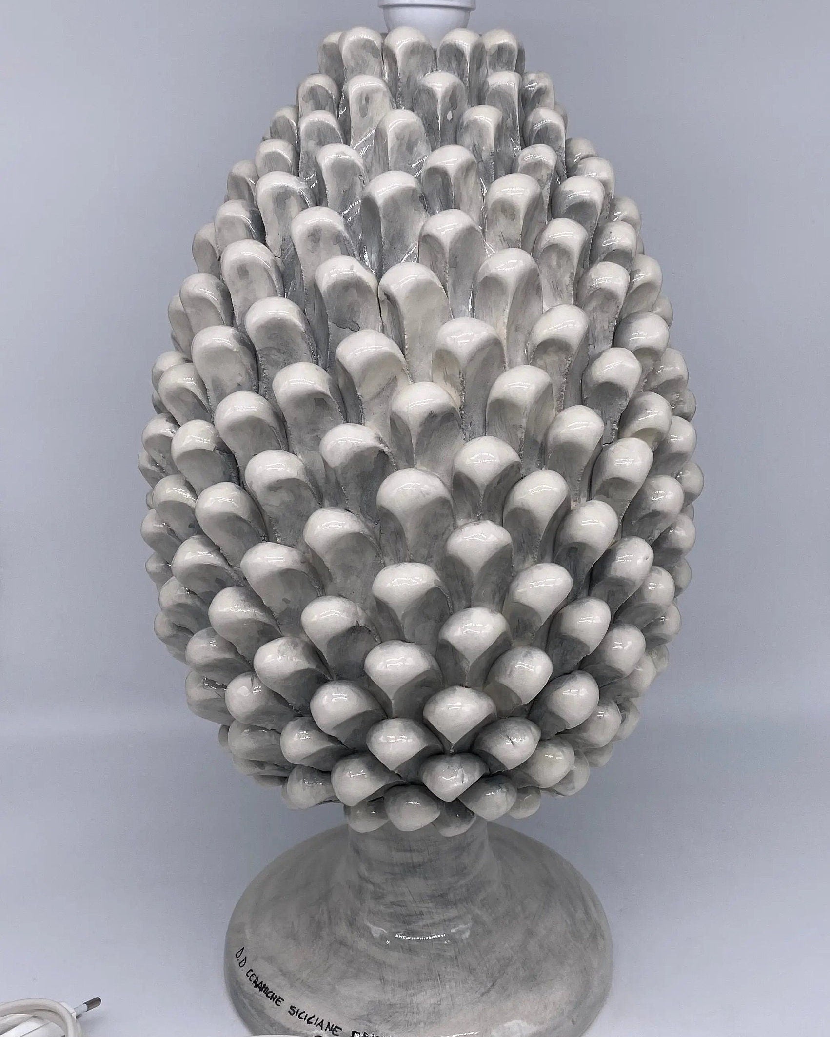 Lampada Pigna Ceramica Caltagirone cm H.40 Artigianale Ghiaccio DD CERAMICHE SICILIANE