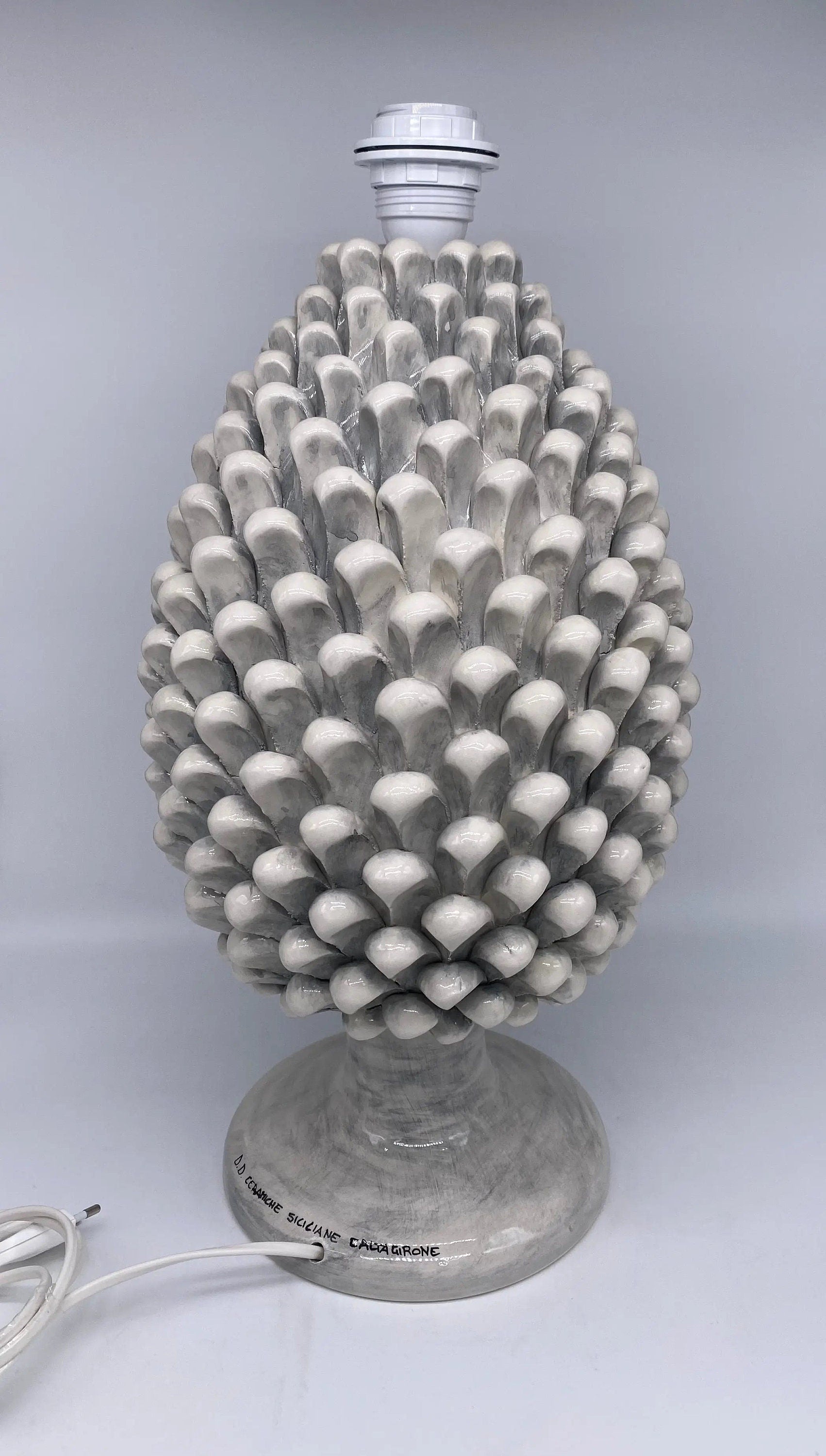 Lampada Pigna Ceramica Caltagirone cm H.40 Artigianale Ghiaccio DD CERAMICHE SICILIANE