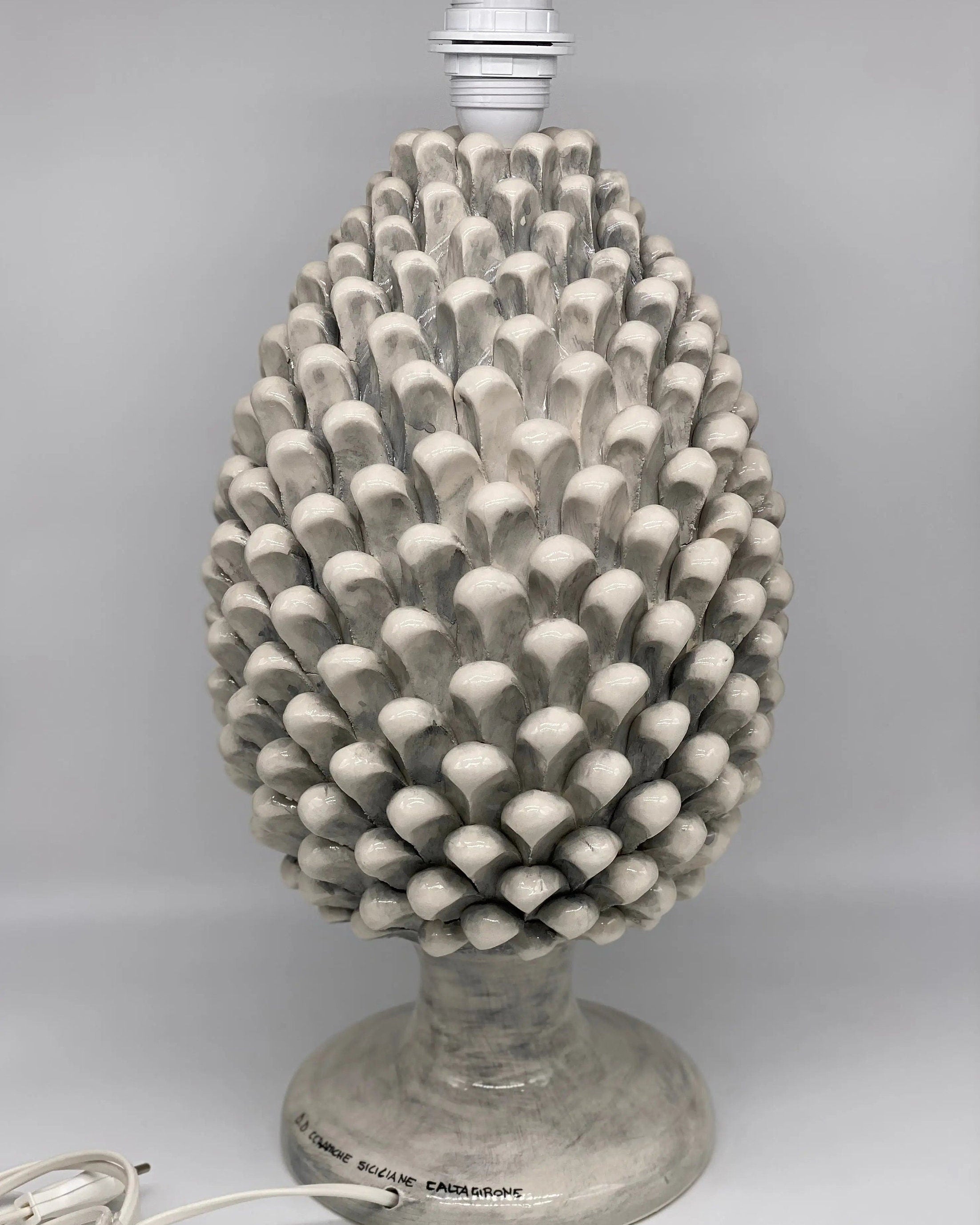 Lampada Pigna Ceramica Caltagirone cm H.40 Artigianale Ghiaccio DD CERAMICHE SICILIANE
