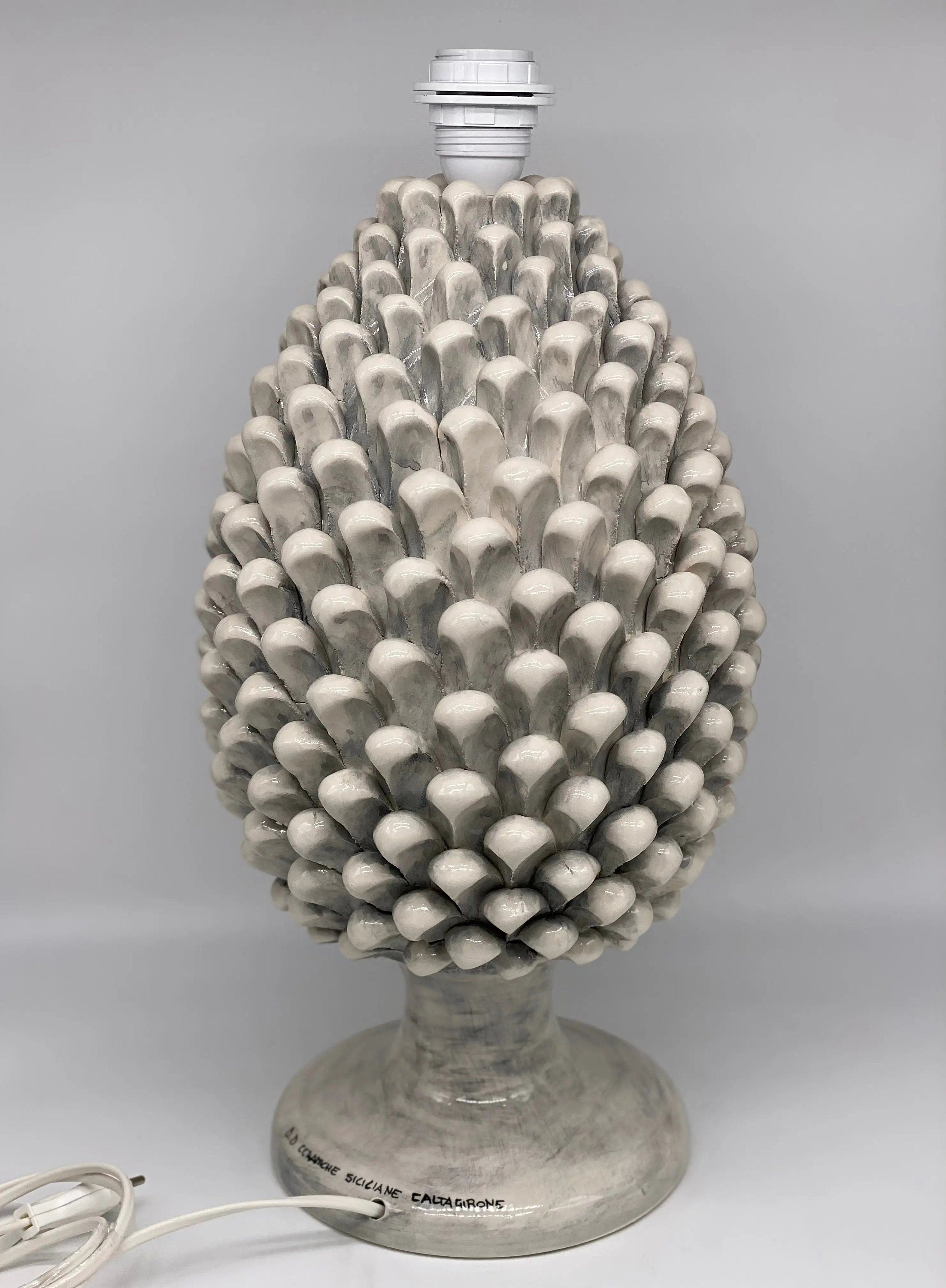 Lampada Pigna Ceramica Caltagirone cm H.40 Artigianale Ghiaccio DD CERAMICHE SICILIANE