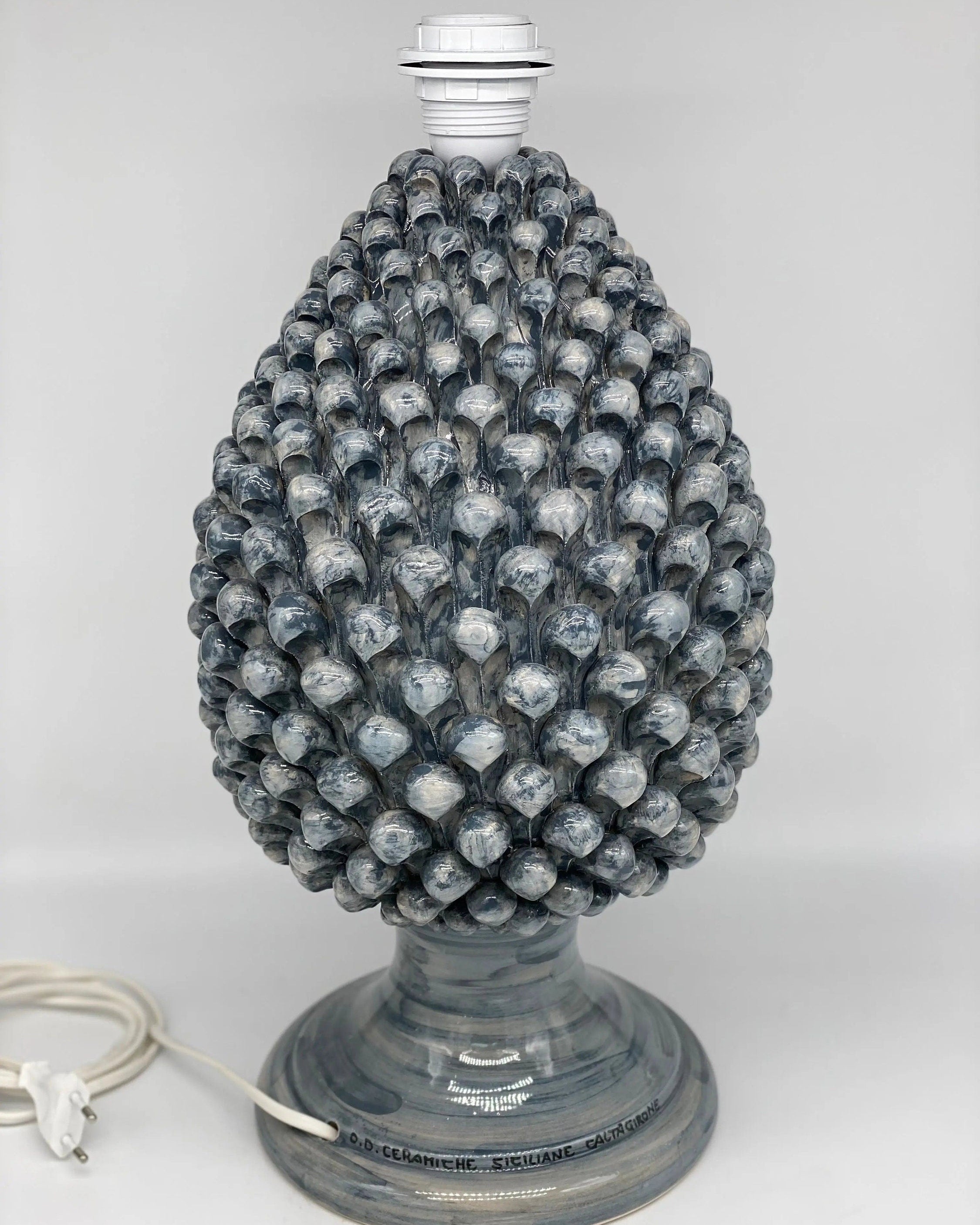 Lampada Pigna Ceramica Caltagirone cm H.40 Artigianale Grigio DD CERAMICHE SICILIANE