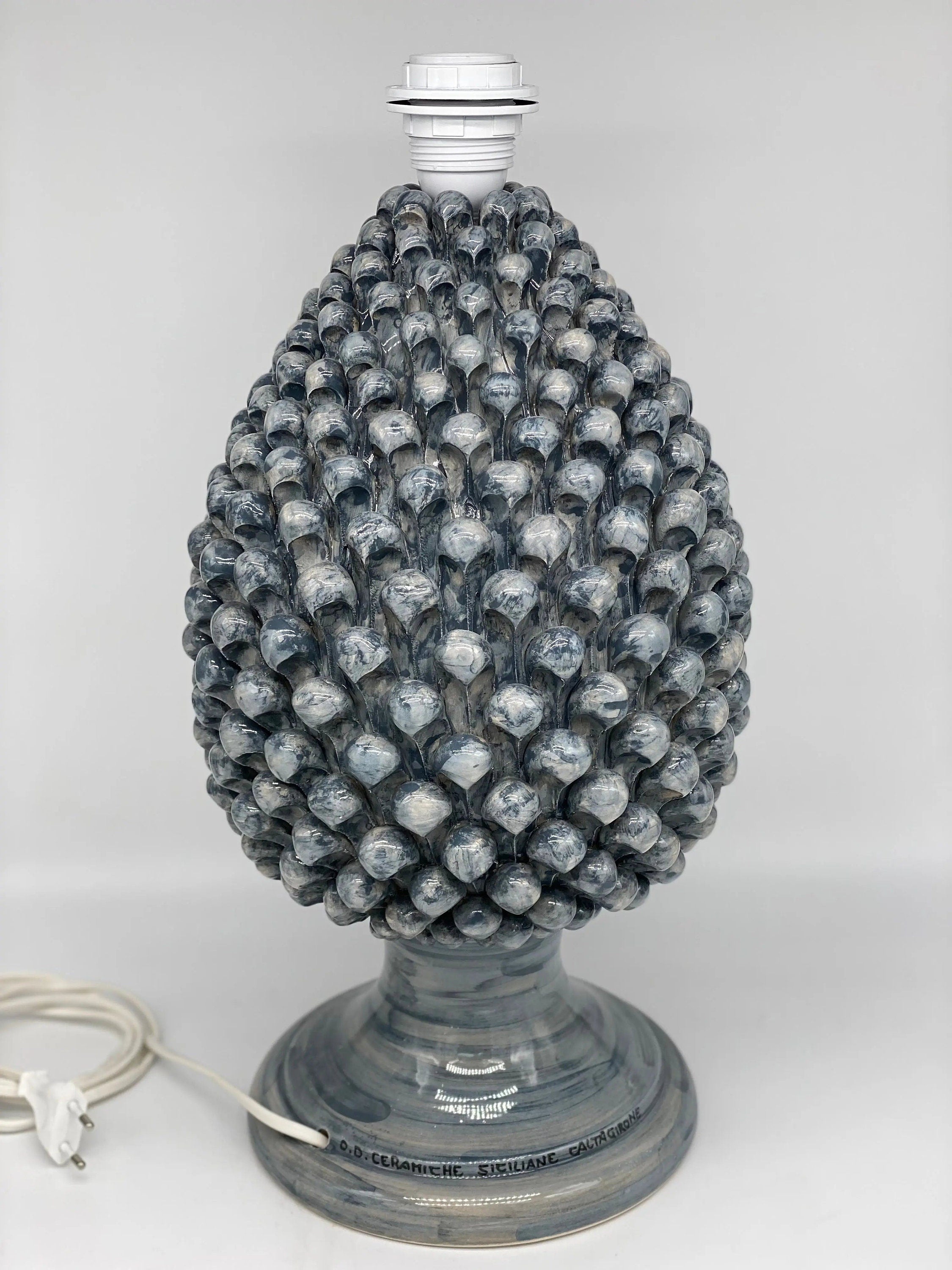 Lampada Pigna Ceramica Caltagirone cm H.40 Artigianale Grigio DD CERAMICHE SICILIANE