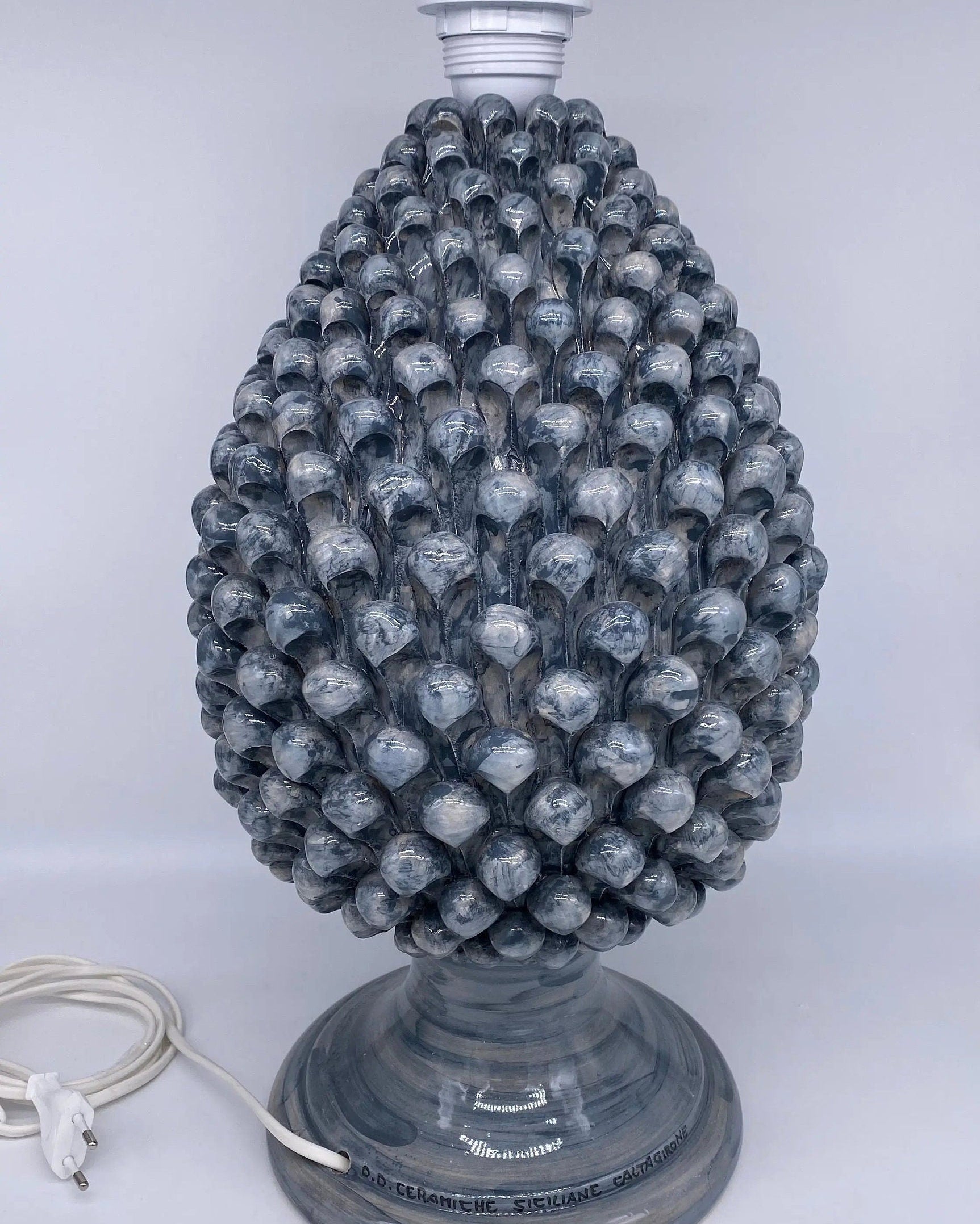 Lampada Pigna Ceramica Caltagirone cm H.40 Artigianale Grigio DD CERAMICHE SICILIANE