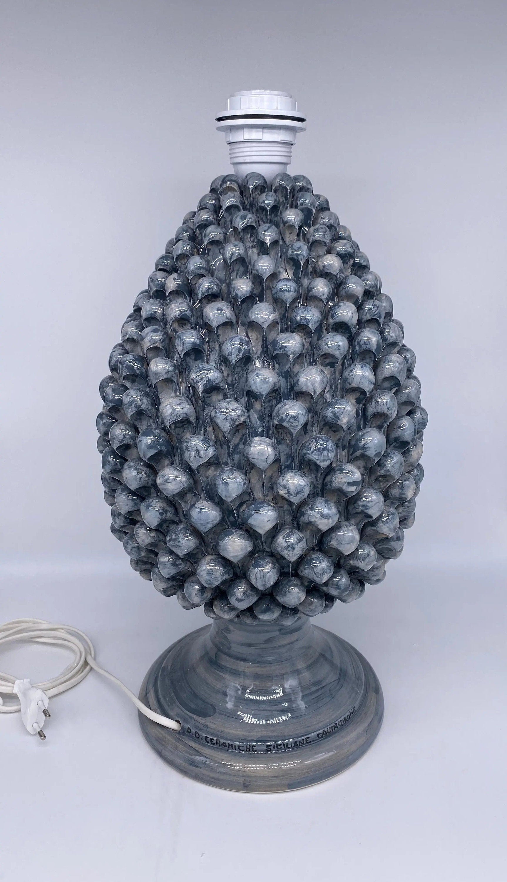 Lampada Pigna Ceramica Caltagirone cm H.40 Artigianale Grigio DD CERAMICHE SICILIANE