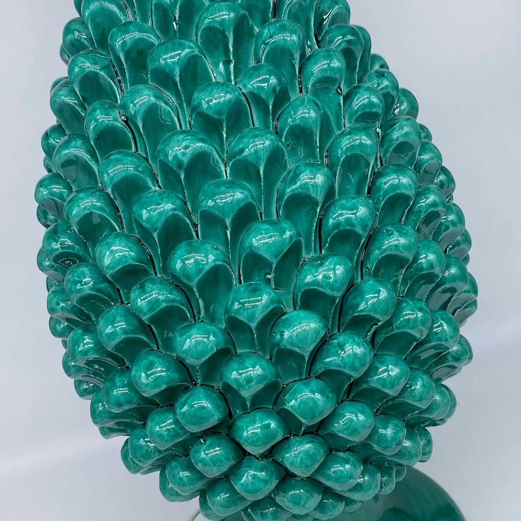 Lampada Pigna Ceramica Caltagirone cm H.40 Artigianale Verde Cristallo Base Decorata DD CERAMICHE SICILIANE