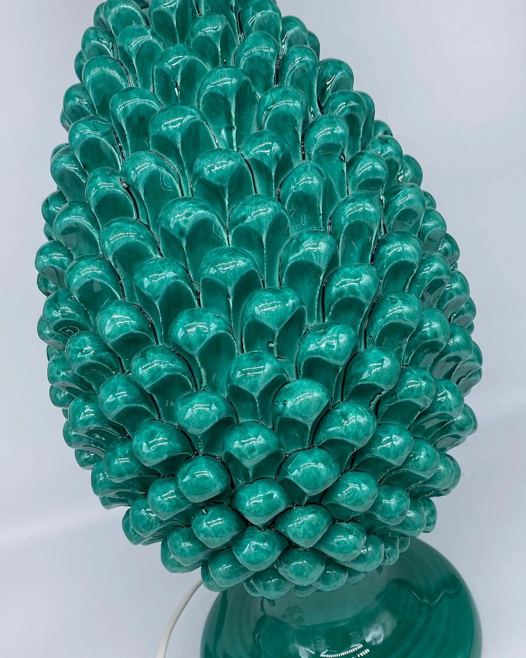 Lampada Pigna Ceramica Caltagirone cm H.40 Artigianale Verde Cristallo Base Decorata DD CERAMICHE SICILIANE