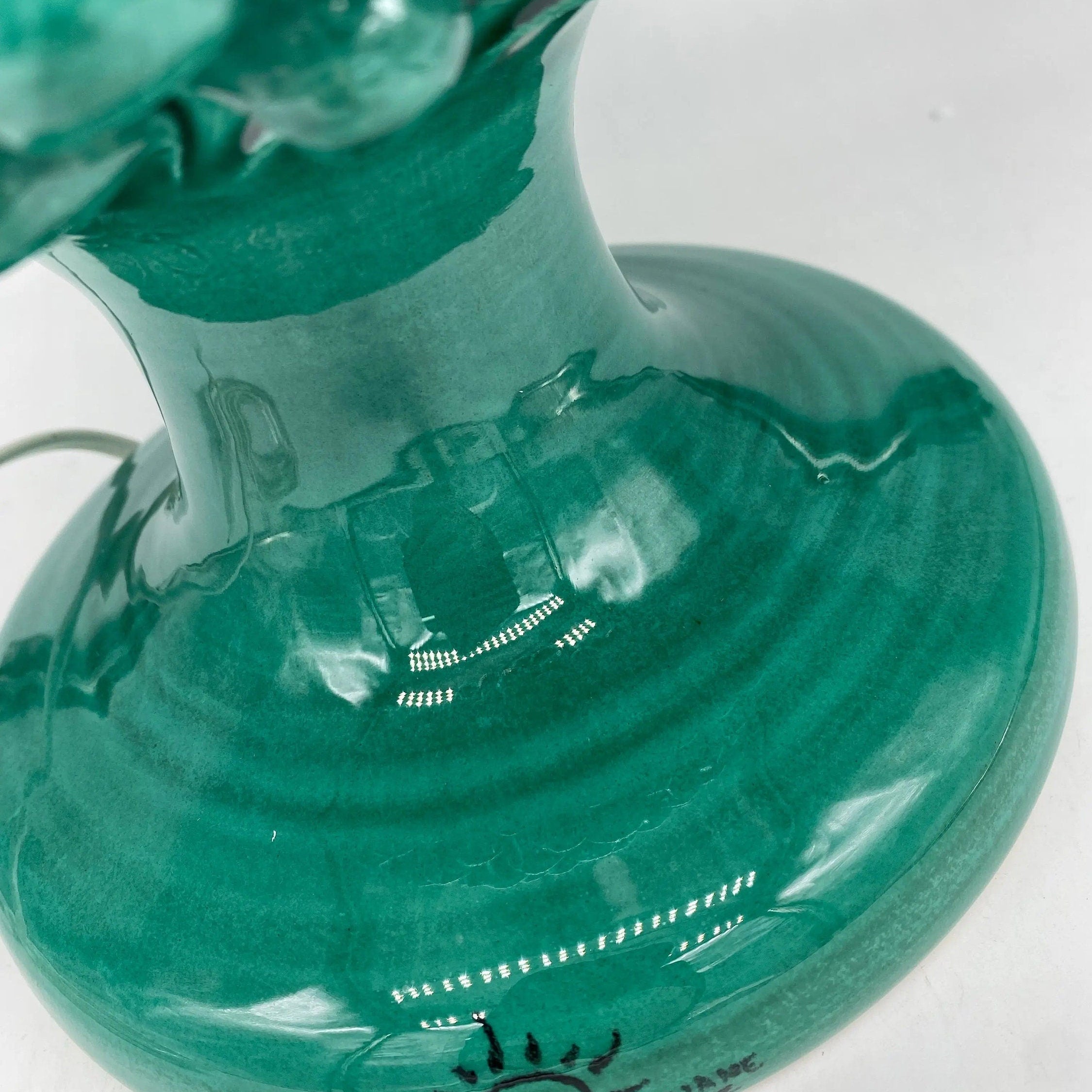 Lampada Pigna Ceramica Caltagirone cm H.40 Artigianale Verde Cristallo Base Decorata DD CERAMICHE SICILIANE