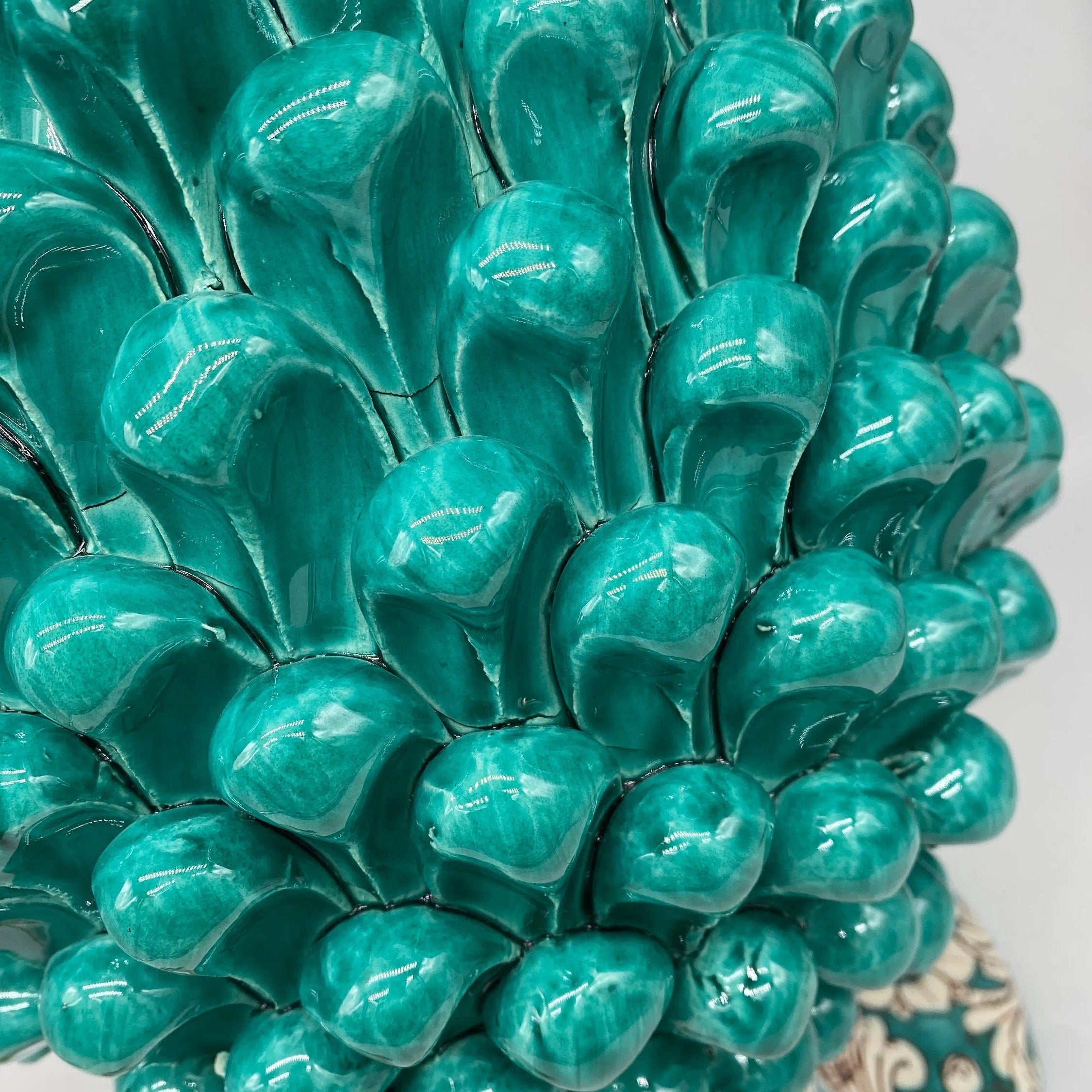 Lampada Pigna Ceramica Caltagirone cm H.40 Artigianale Verde Cristallo Base Decorata DD CERAMICHE SICILIANE