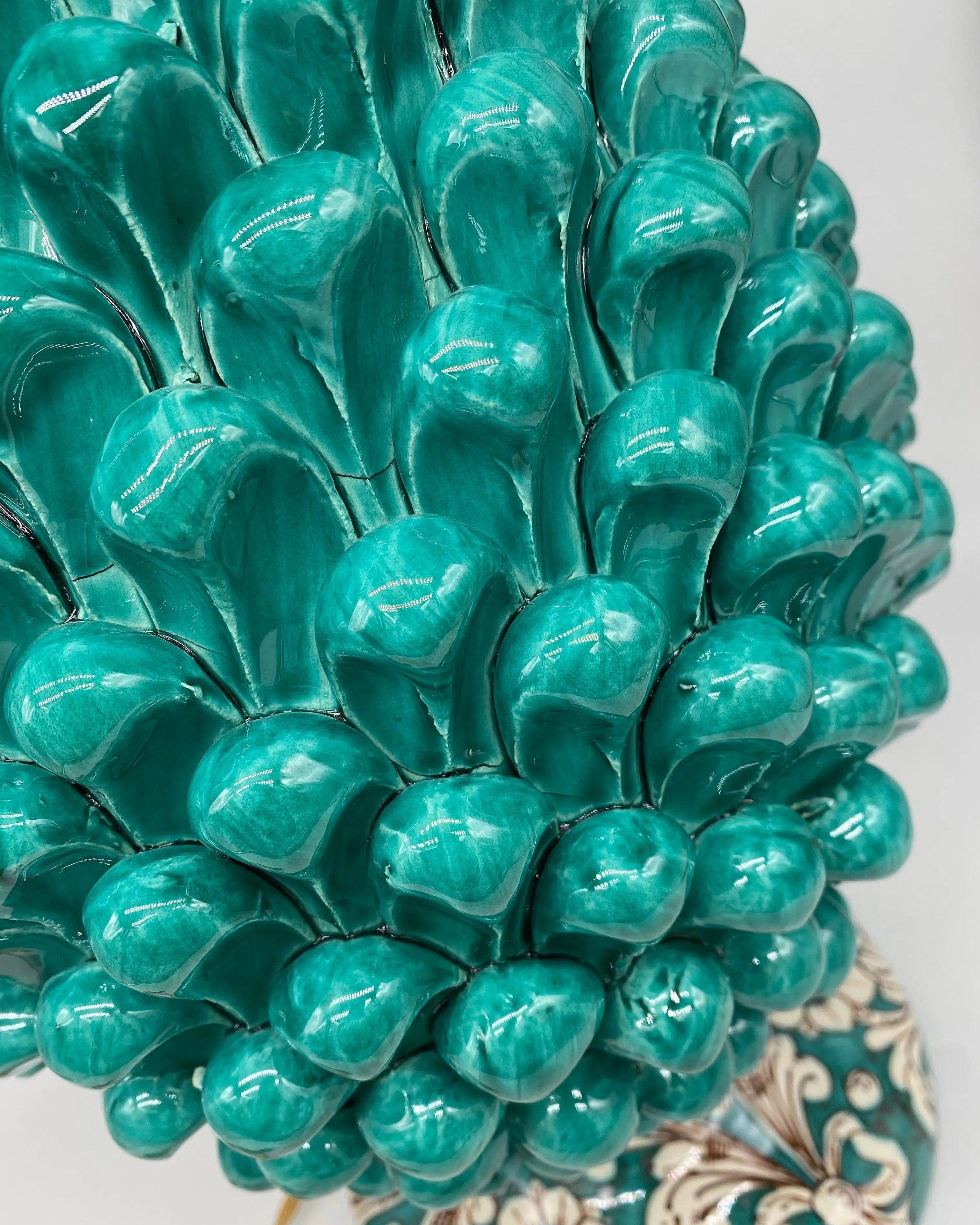 Lampada Pigna Ceramica Caltagirone cm H.40 Artigianale Verde Cristallo Base Decorata DD CERAMICHE SICILIANE