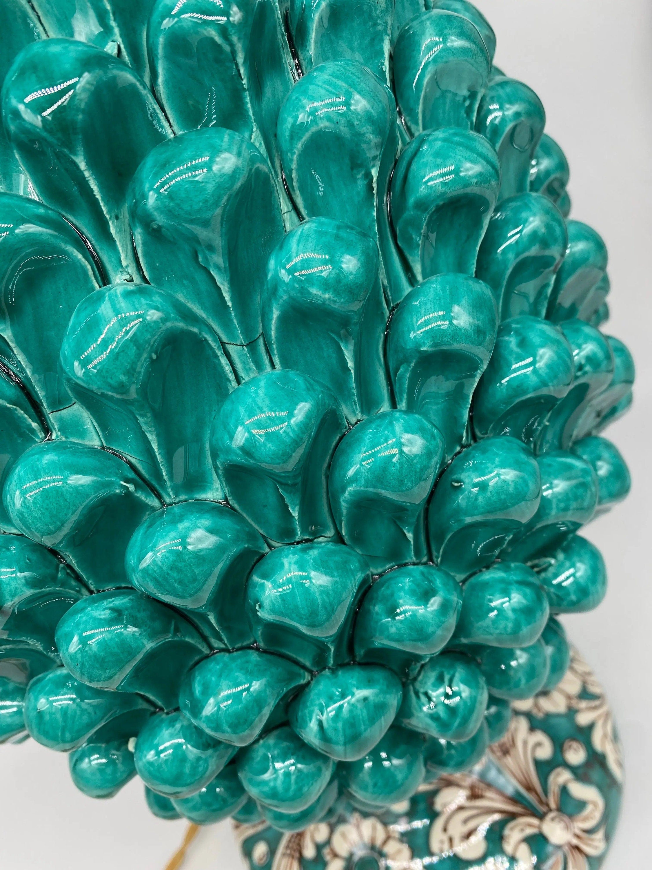 Lampada Pigna Ceramica Caltagirone cm H.40 Artigianale Verde Cristallo Base Decorata DD CERAMICHE SICILIANE