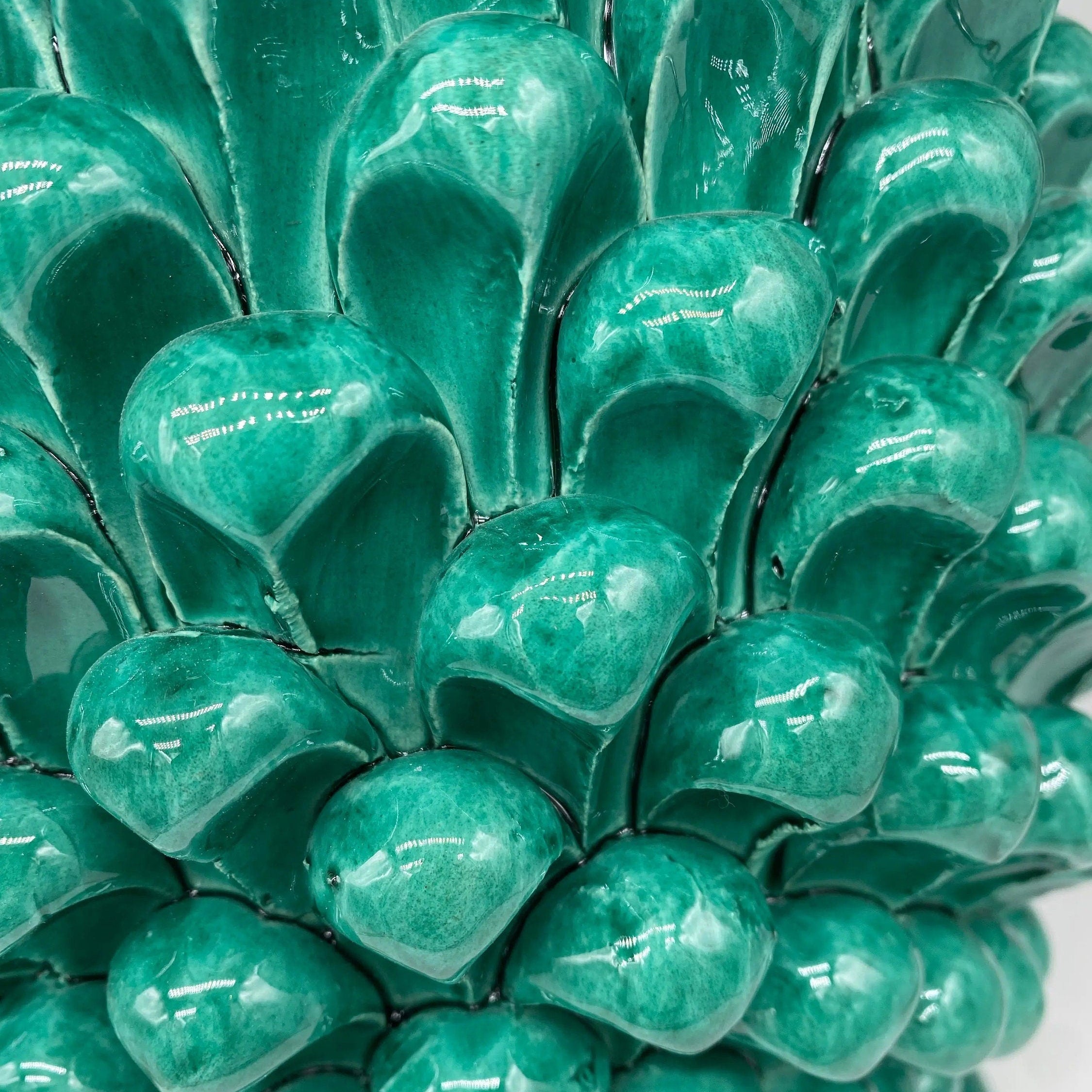 Lampada Pigna Ceramica Caltagirone cm H.40 Artigianale Verde Cristallo Base Decorata DD CERAMICHE SICILIANE